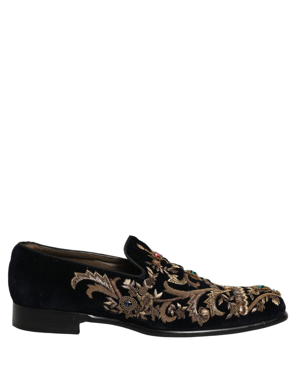 Chaussures loafers Dolce & Gabbana en velours noir avec embellissements, élégantes et sophistiquées.