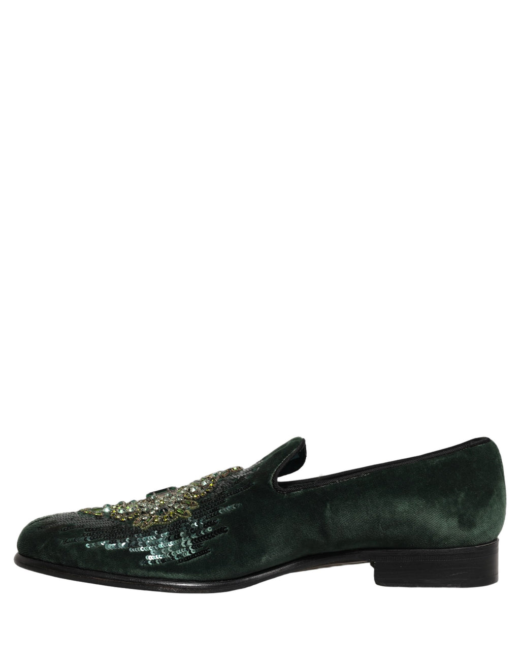 Chaussures mocassins Dolce & Gabbana vert en velours avec embellissements, élégantes et sophistiquées.