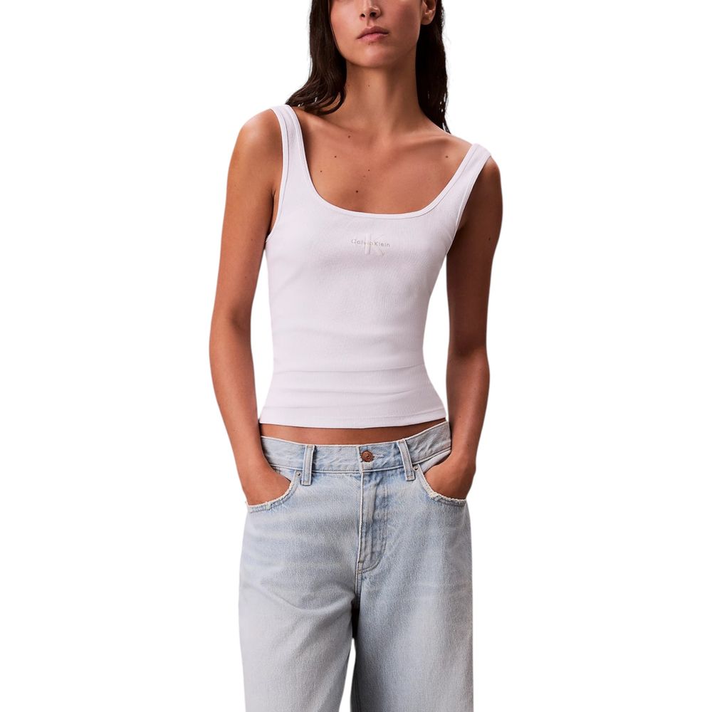 Débardeur blanc en coton de la marque Calvin Klein Jeans, affichant une coupe simple et élégante.