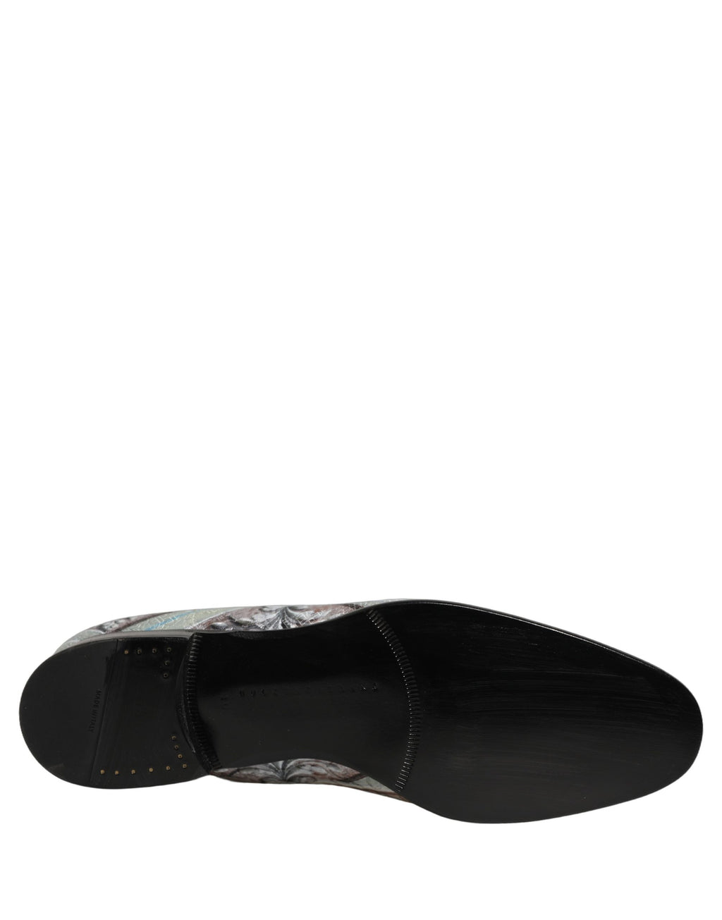Chaussures Dolce & Gabbana en velours multicolore avec motif baroque, style mocassins élégants pour femmes.