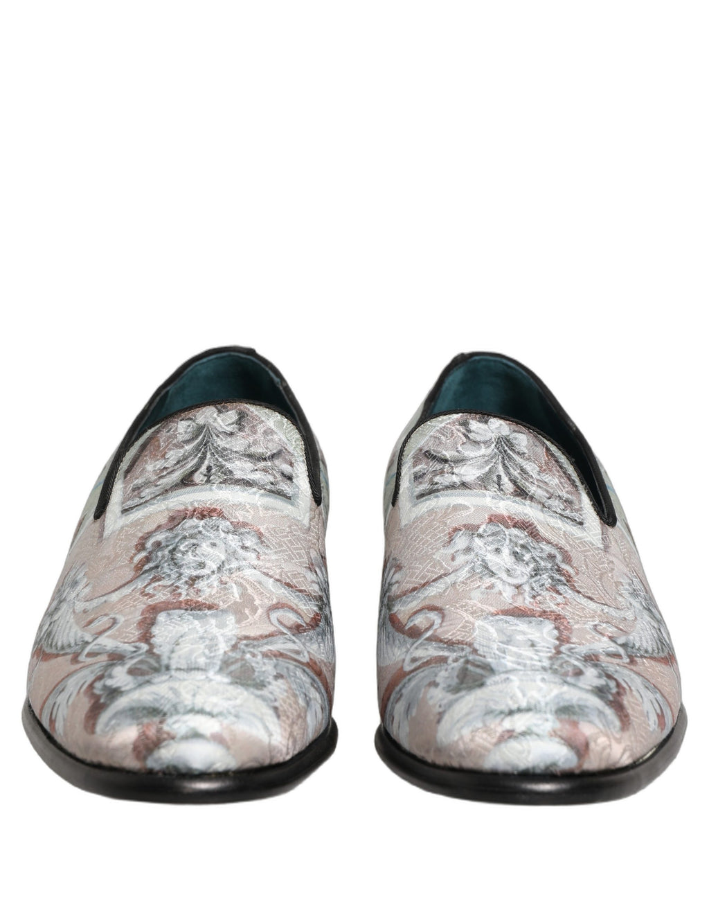 Chaussures loafers Dolce & Gabbana en velours multicolore avec motif baroque, élégantes et sophistiquées.