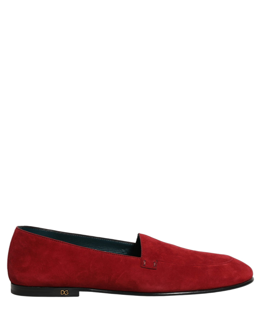 Chaussures Dolce & Gabbana mocassins en daim rouge avec logo, slip-on élégants et confortables pour femmes.