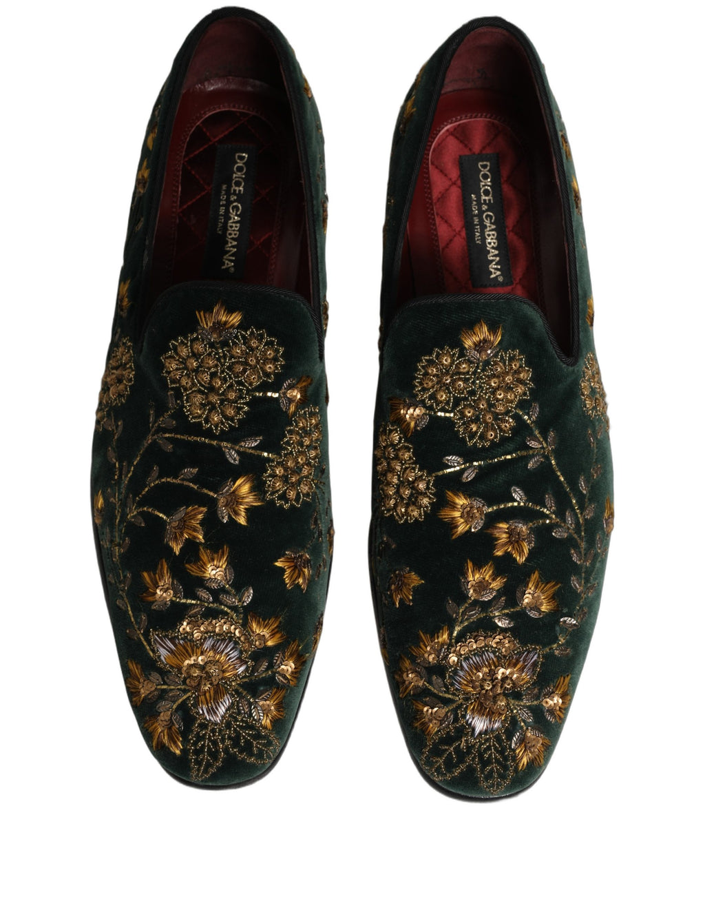 Chaussures loafers Dolce & Gabbana vertes avec broderie florale, élégantes et confortables, pour un style sophistiqué.
