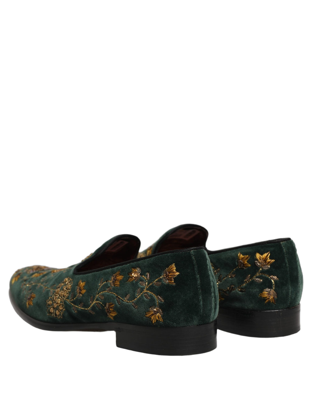 Chaussures mocassins Dolce & Gabbana vertes avec broderie florale élégante, parfaites pour un style sophistiqué.