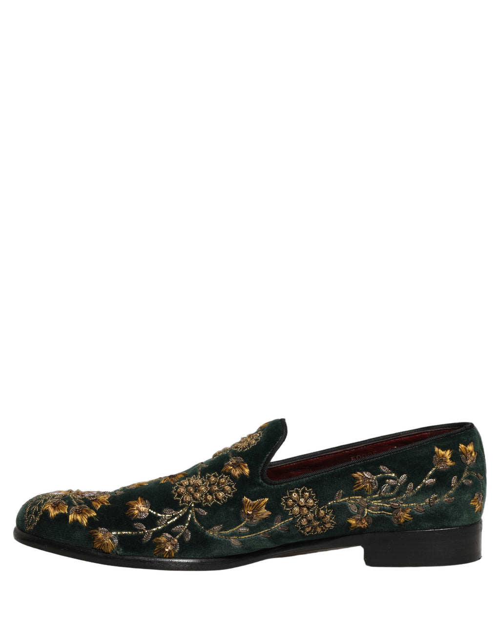 Chaussures Loafers Dolce & Gabbana vertes avec broderie florale, élégantes et sophistiquées pour femmes.