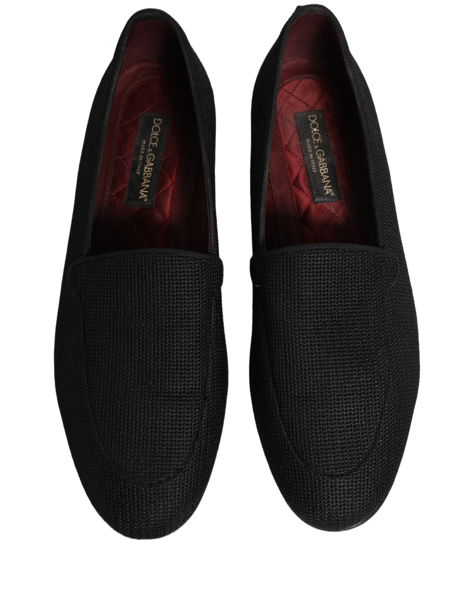 Chaussures mocassins homme Dolce & Gabbana noir tissées, slip-on élégants en cuir pour homme.