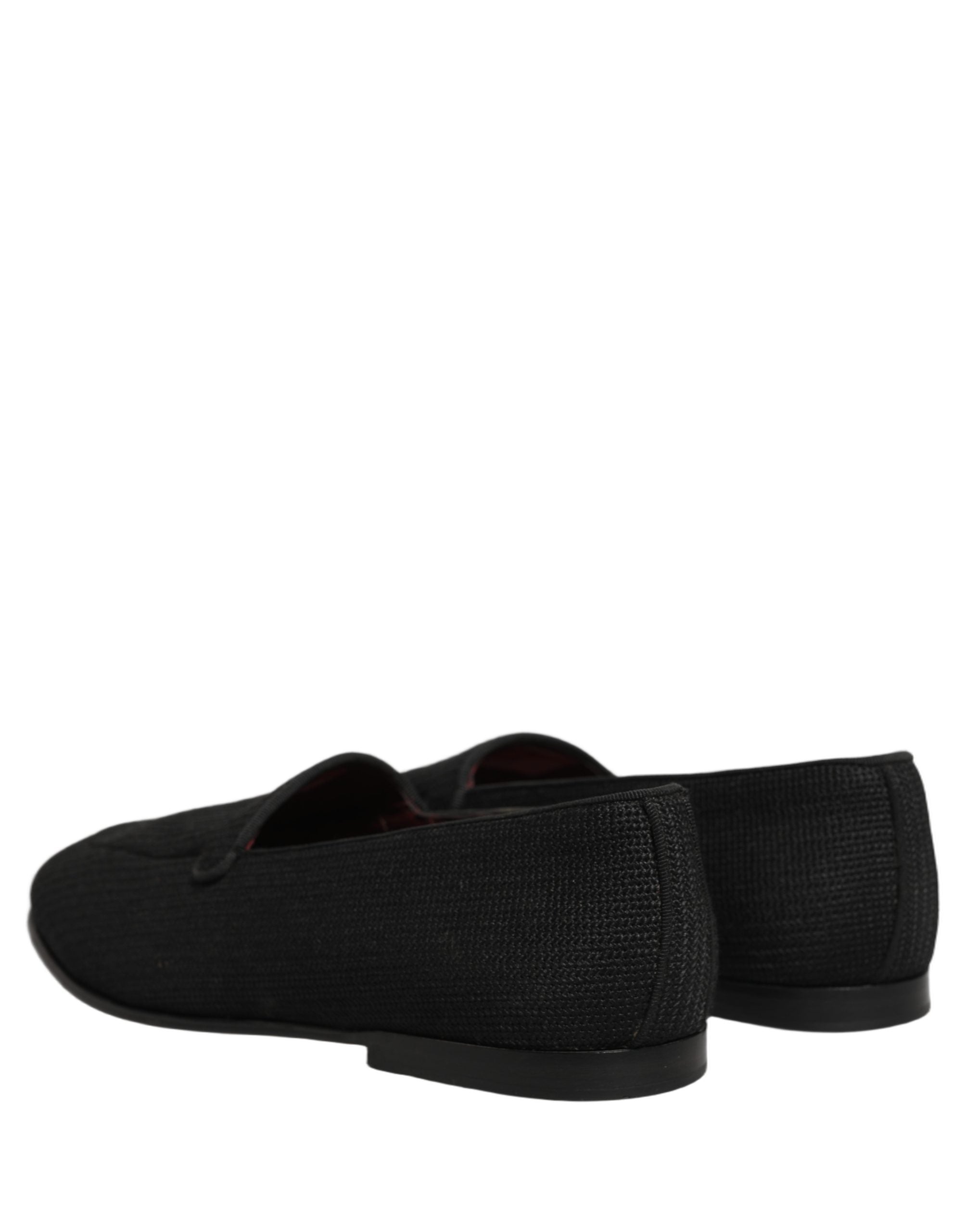 Chaussures hommes Dolce & Gabbana mocassins slip-on en tissage noir, élégants et confortables pour un look sophistiqué.