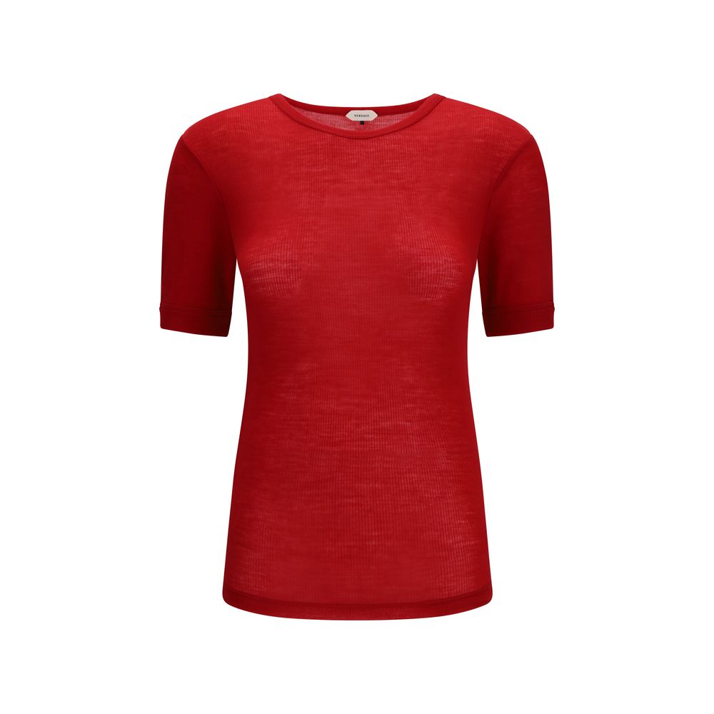 T-shirt Versace en laine multicolore avec motif Aries, design élégant et coloré, pour un style chic et moderne.