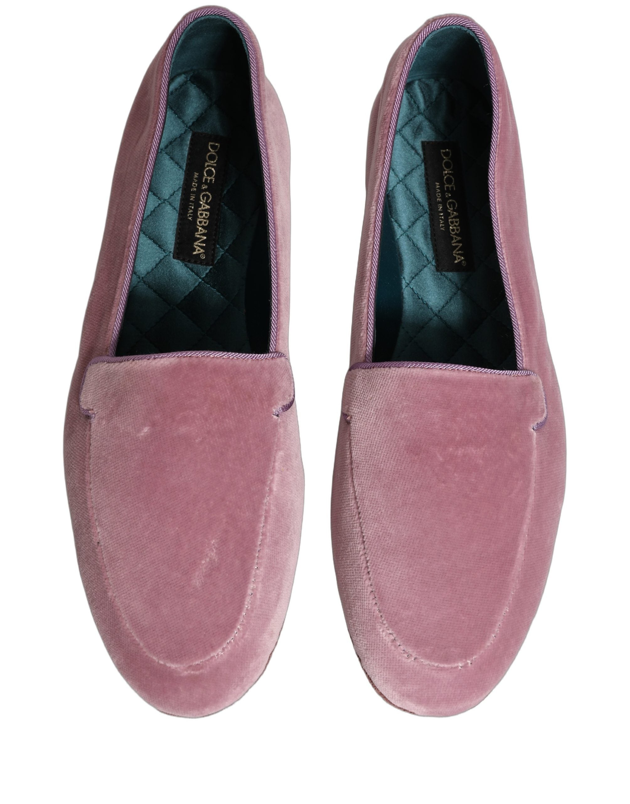 Chaussures mocassins Dolce & Gabbana pour hommes en velours rose, slip-on, élégantes et confortables.