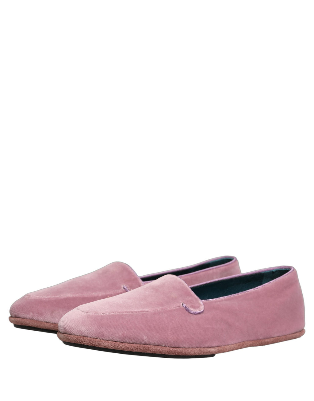 Chaussures homme Dolce & Gabbana mocassins en velours rose, slip-on élégants et confortables, visibles en gros plan.