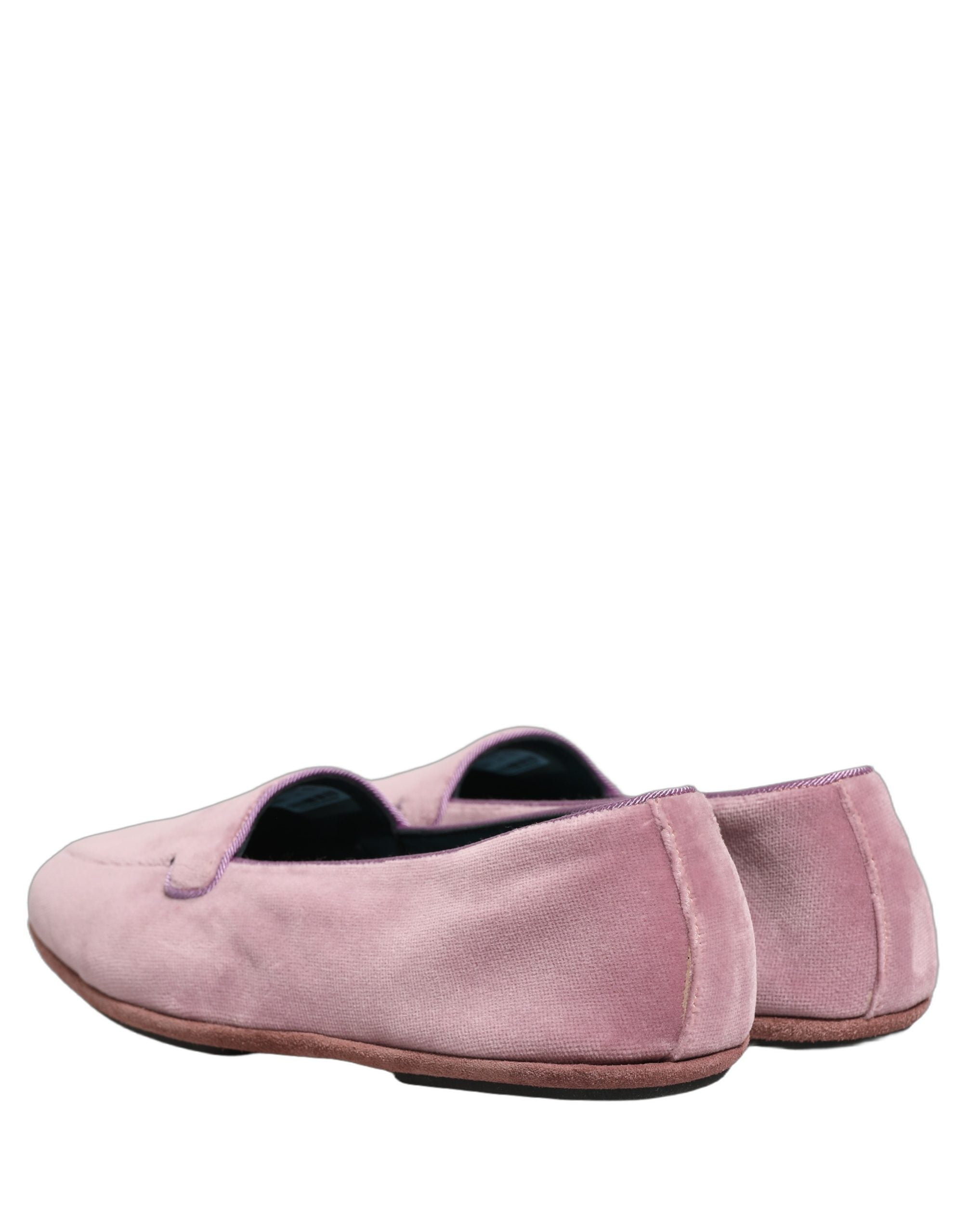 Chaussures mocassins Dolce & Gabbana pour homme en velours rose, style slip-on, chaussures plates élégantes.
