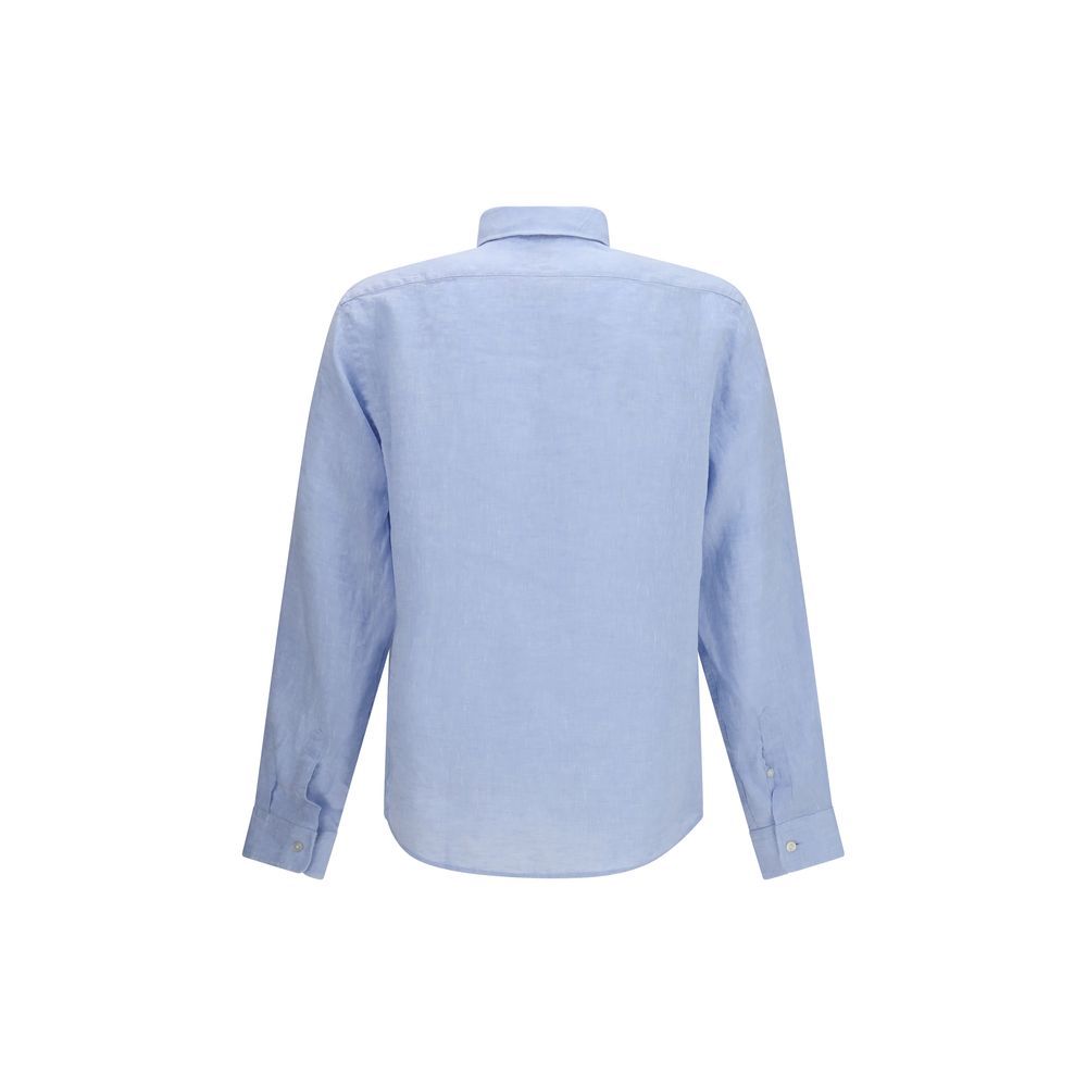 Chemise en lin noire et bleue de la marque Hugo Boss Black, coupe élégante, col classique et boutons devant.