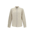 Chemise en lin noire et beige Hugo Boss Black, style élégant pour homme, détails visibles du tissu et du col.