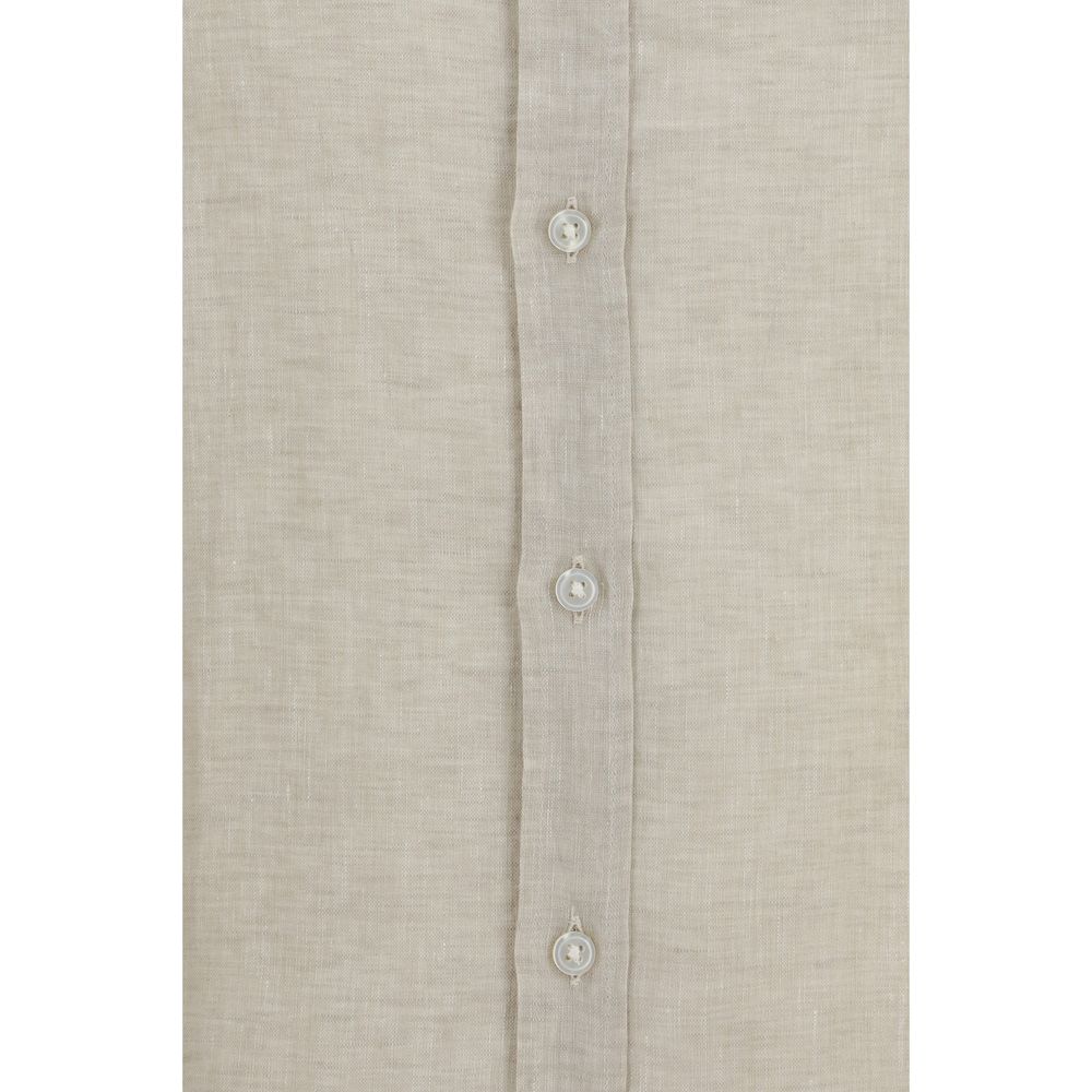 Chemise en lin noire et beige Hugo Boss Black pour homme, tissu léger et élégant, vue rapprochée de la chemise.