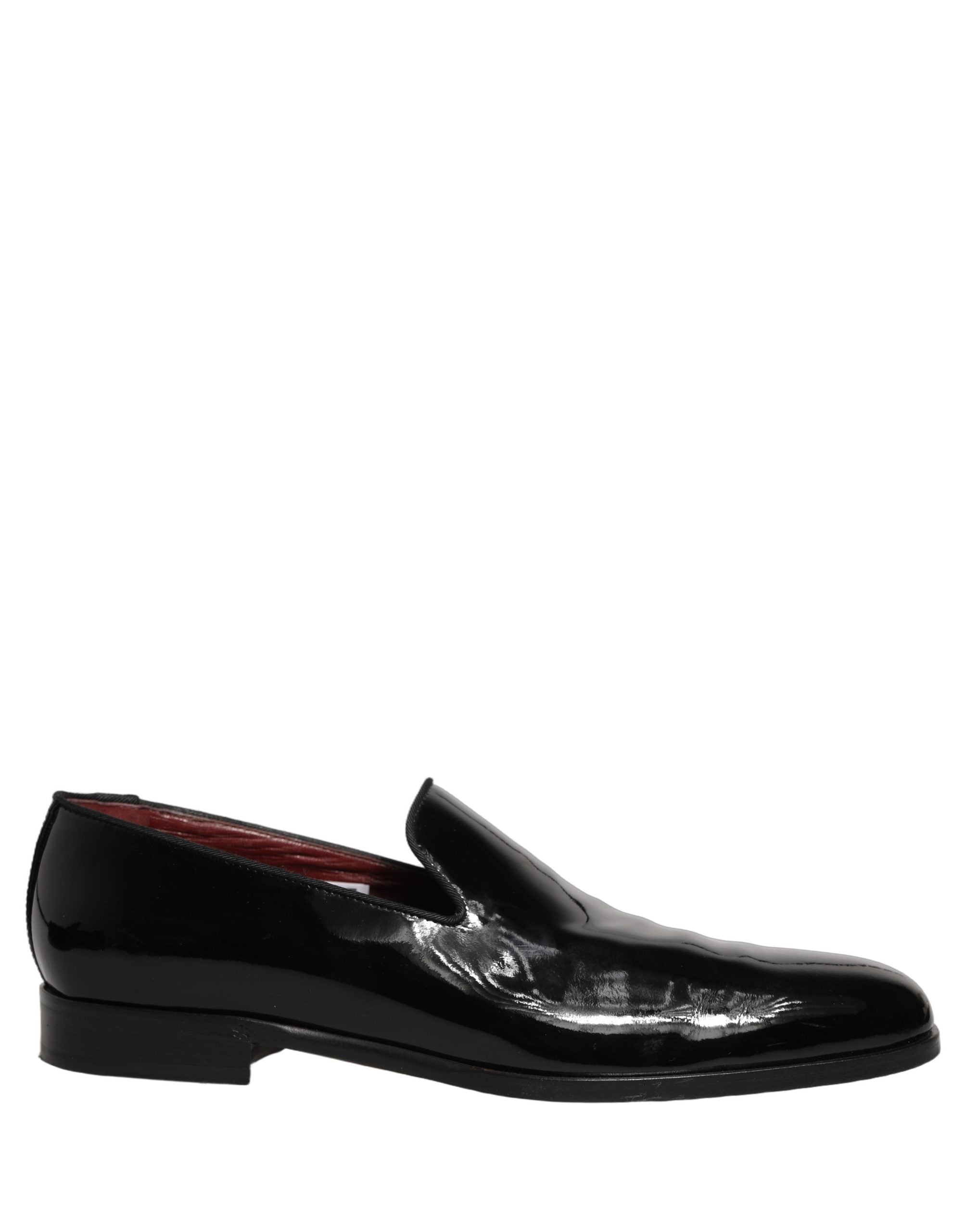 Chaussures mocassins pour homme Dolce & Gabbana en cuir verni noir, élégantes et brillantes, avec semelle en cuir.