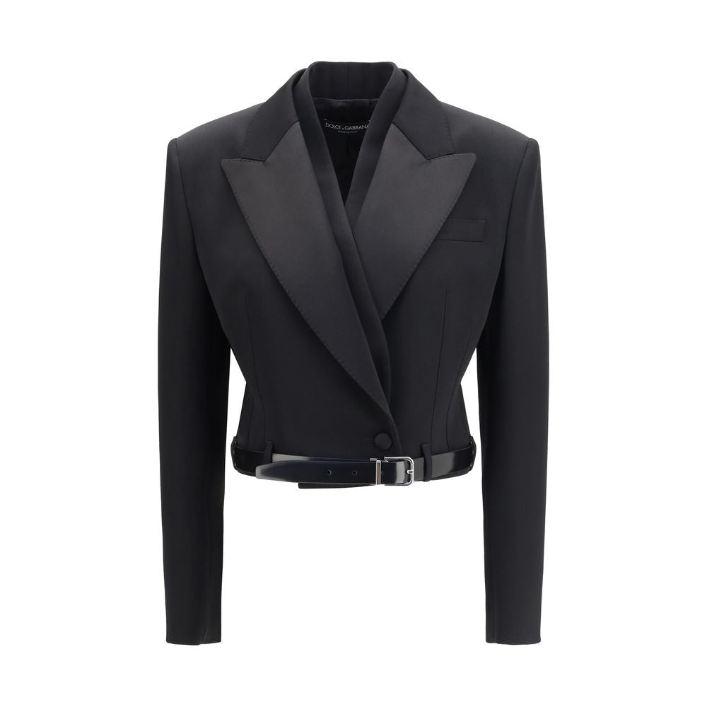 Veste en laine noire Dolce & Gabbana Oves Aries avec détails élégants et coupe moderne, vue de face.