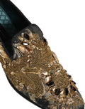 Chaussures loafers en velours noir Dolce & Gabbana avec embellissements élégants et détails sophistiqués.