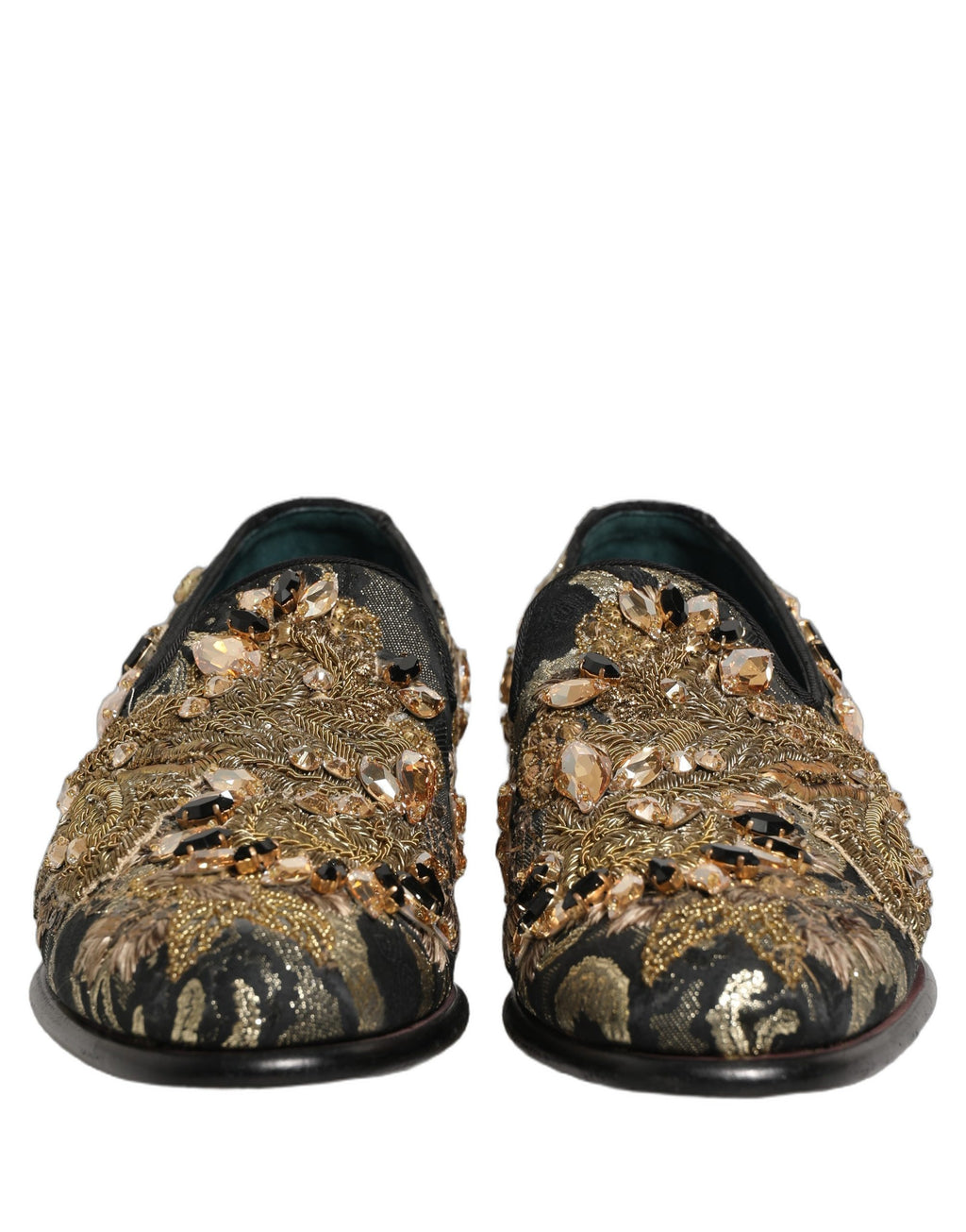 Chaussures loafers Dolce & Gabbana en velours noir avec embellissements élégants, parfaites pour une allure sophistiquée.