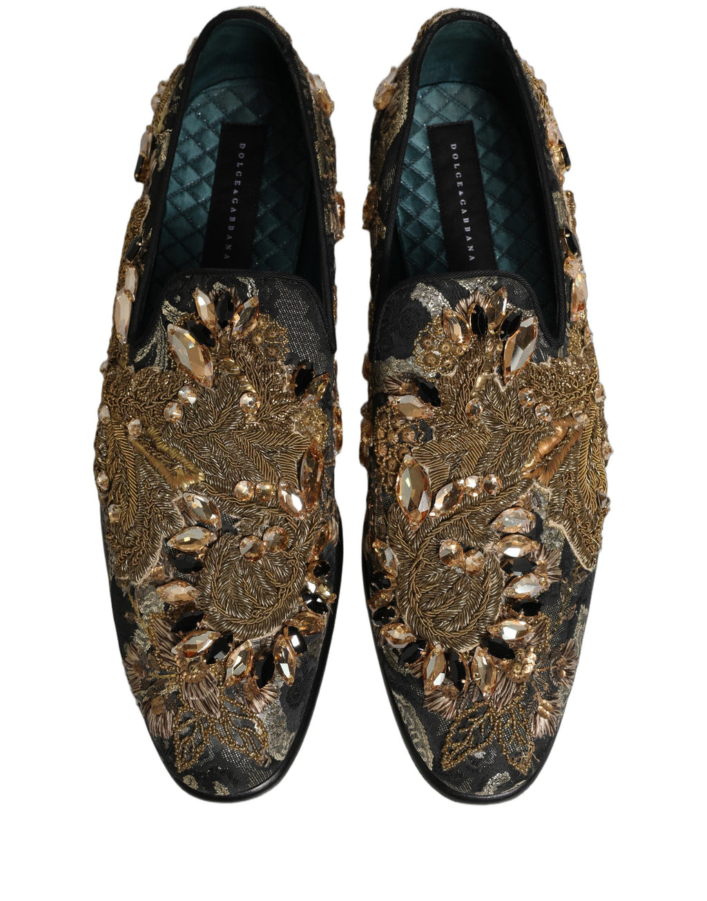 Chaussures mocassins Dolce & Gabbana en velours noir avec embellissements, élégantes et sophistiquées.