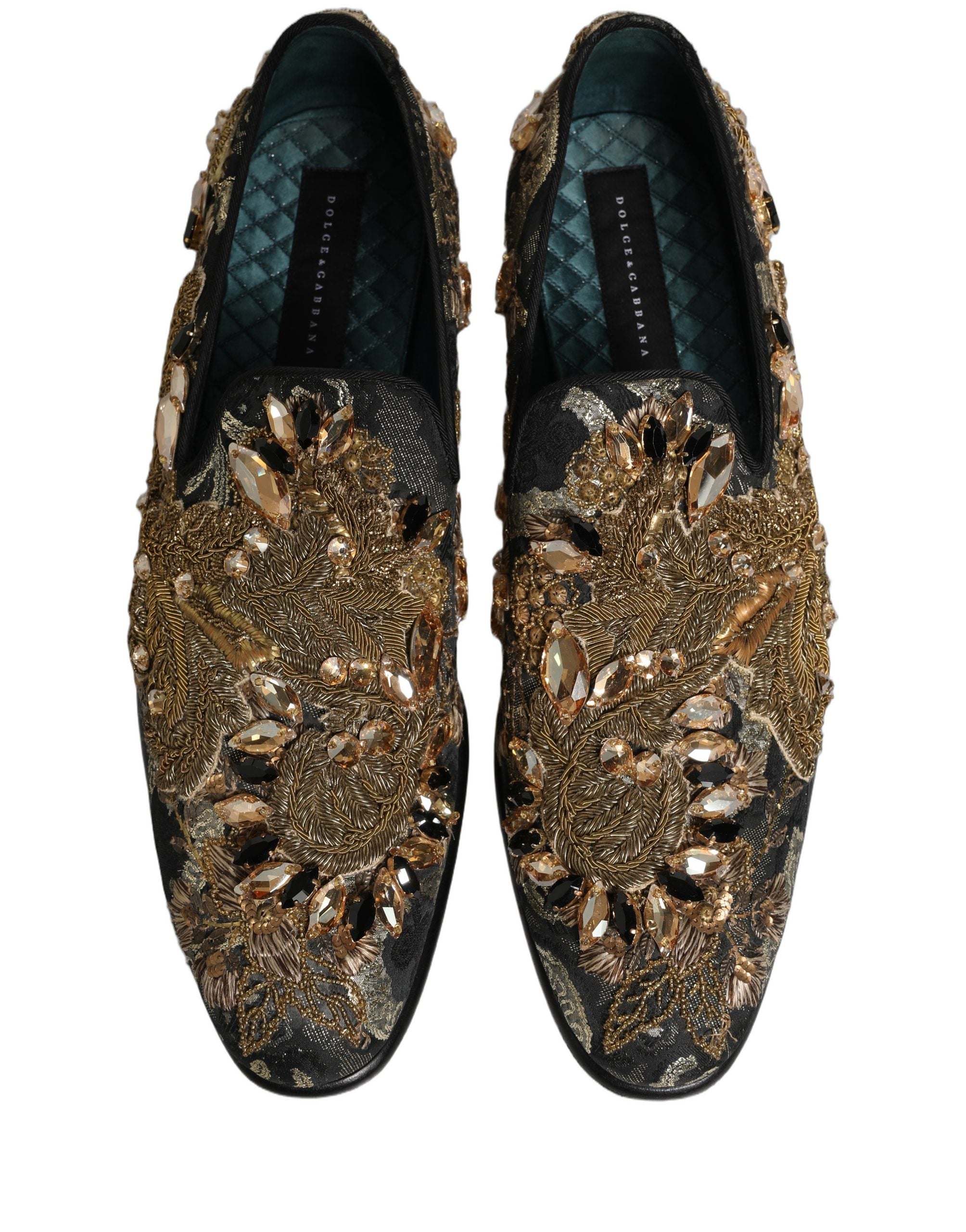 Chaussures mocassins Dolce & Gabbana en velours noir avec embellissements, élégantes et sophistiquées.