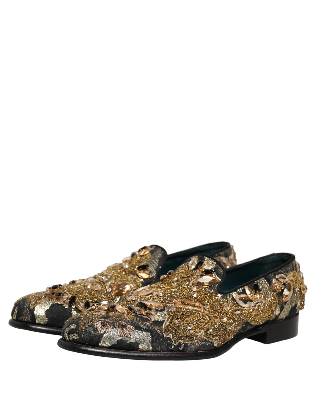 Chaussures loafers Dolce & Gabbana en velours noir avec embellissements, élégantes et sophistiquées pour femme.