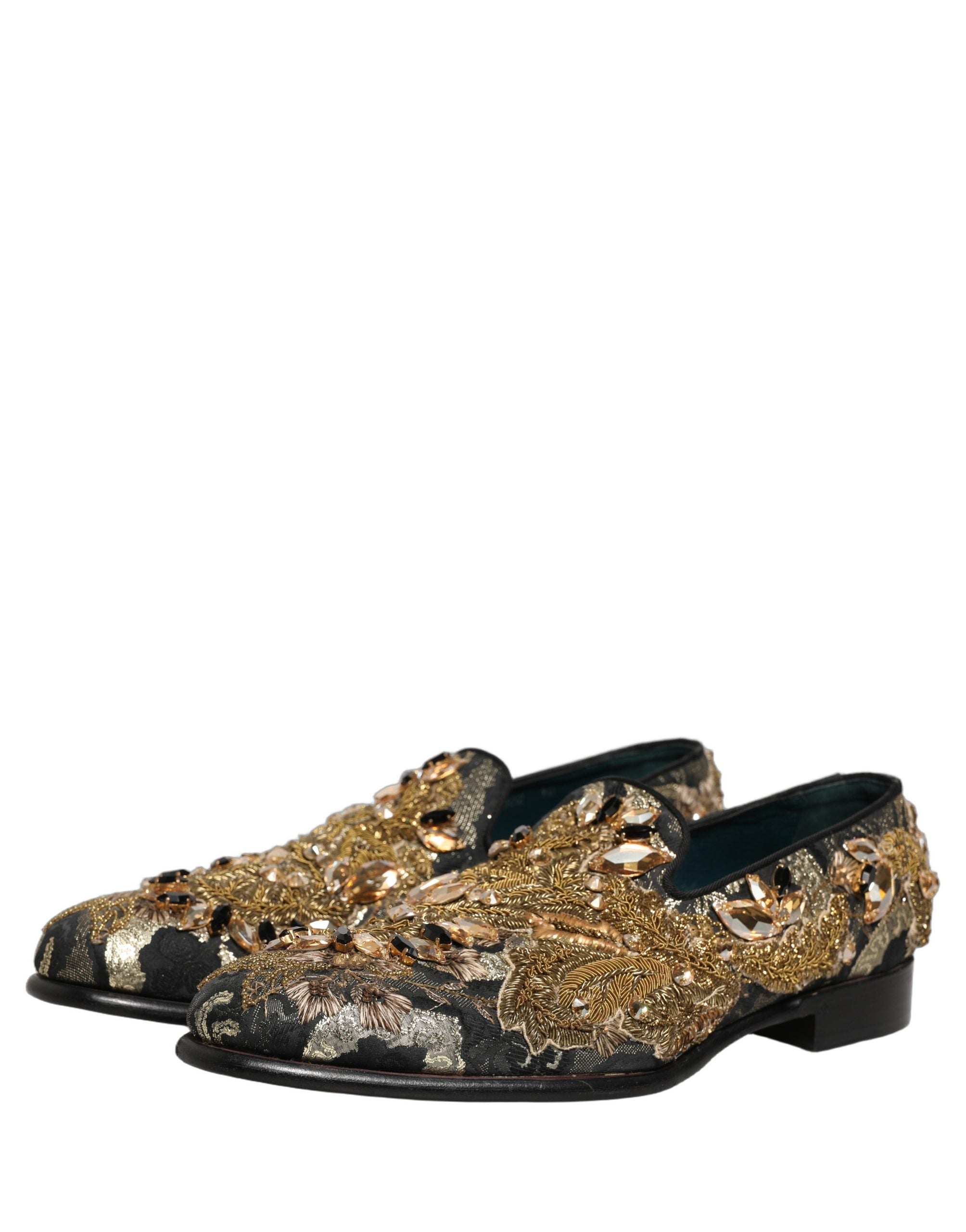 Chaussures loafers Dolce & Gabbana en velours noir avec embellissements, élégantes et sophistiquées pour femme.