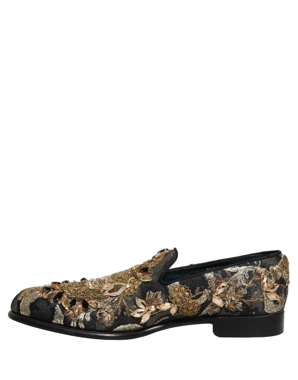 Chaussures mocassins Dolce & Gabbana en velours noir avec embellissements élégants, pour un style sophistiqué et raffiné.