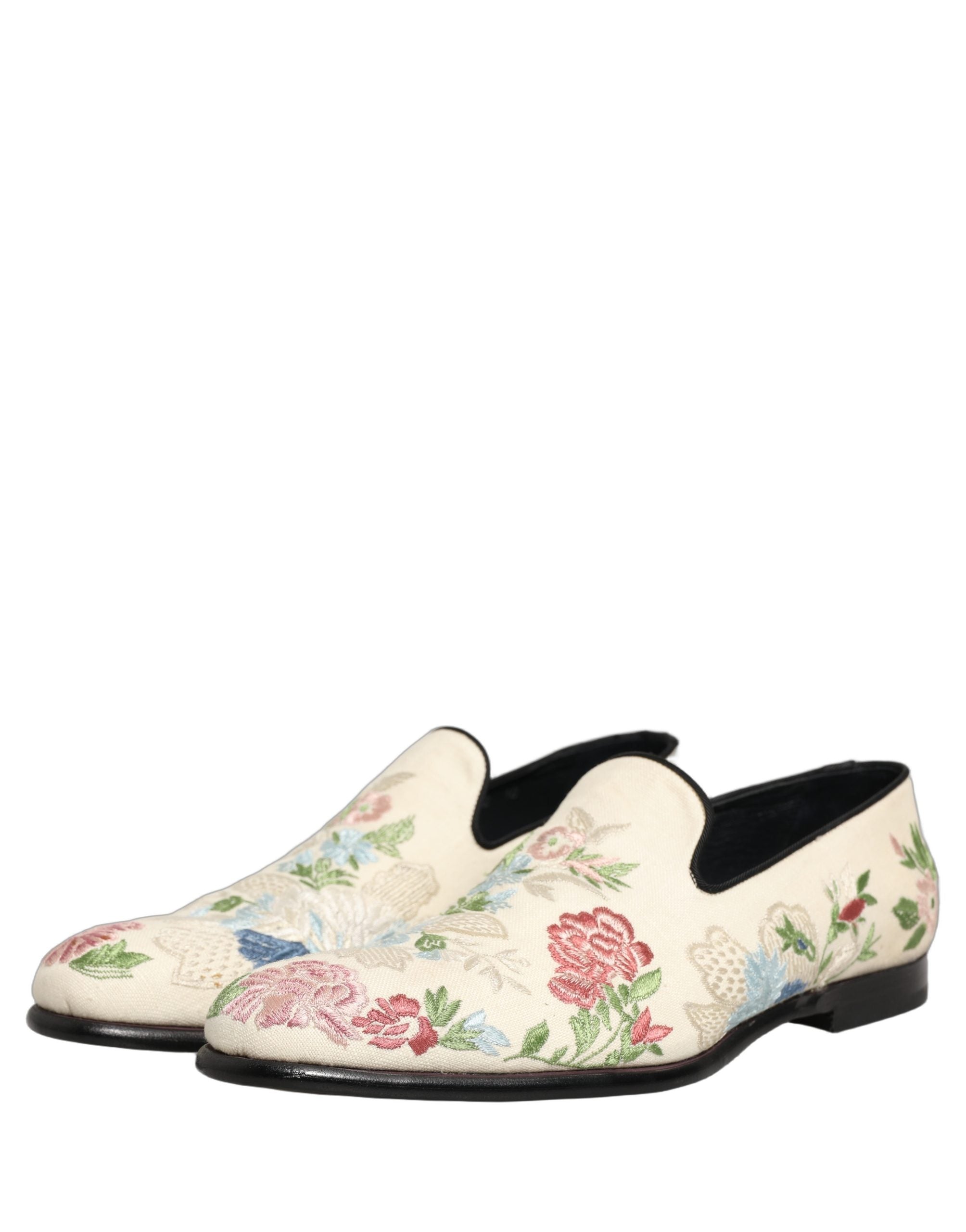 Chaussures Dolce & Gabbana en cuir blanc avec broderie florale, style mocassins élégants pour femme