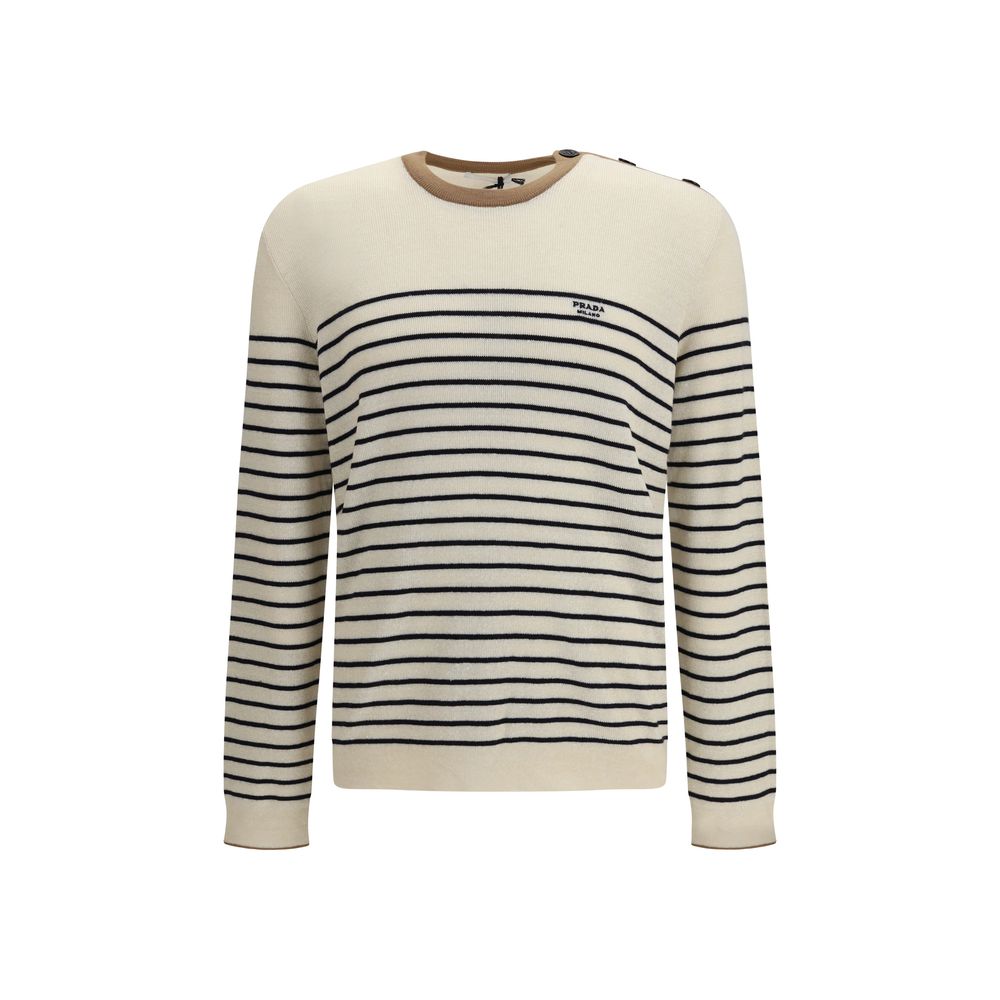 Sweatshirt en laine multicolore Prada Oves Aries avec logo Prada, manches longues et design moderne, vue de face.