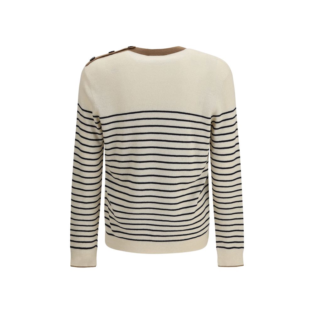 Sweatshirt en laine multicolore Prada Oves Aries, style décontracté avec logo Prada visible sur le devant.