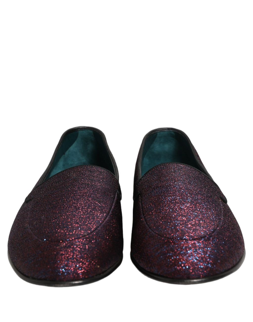 Chaussures Dolce & Gabbana Loafers en glitter bordeaux avec logo en Lurex, style élégant et sophistiqué.
