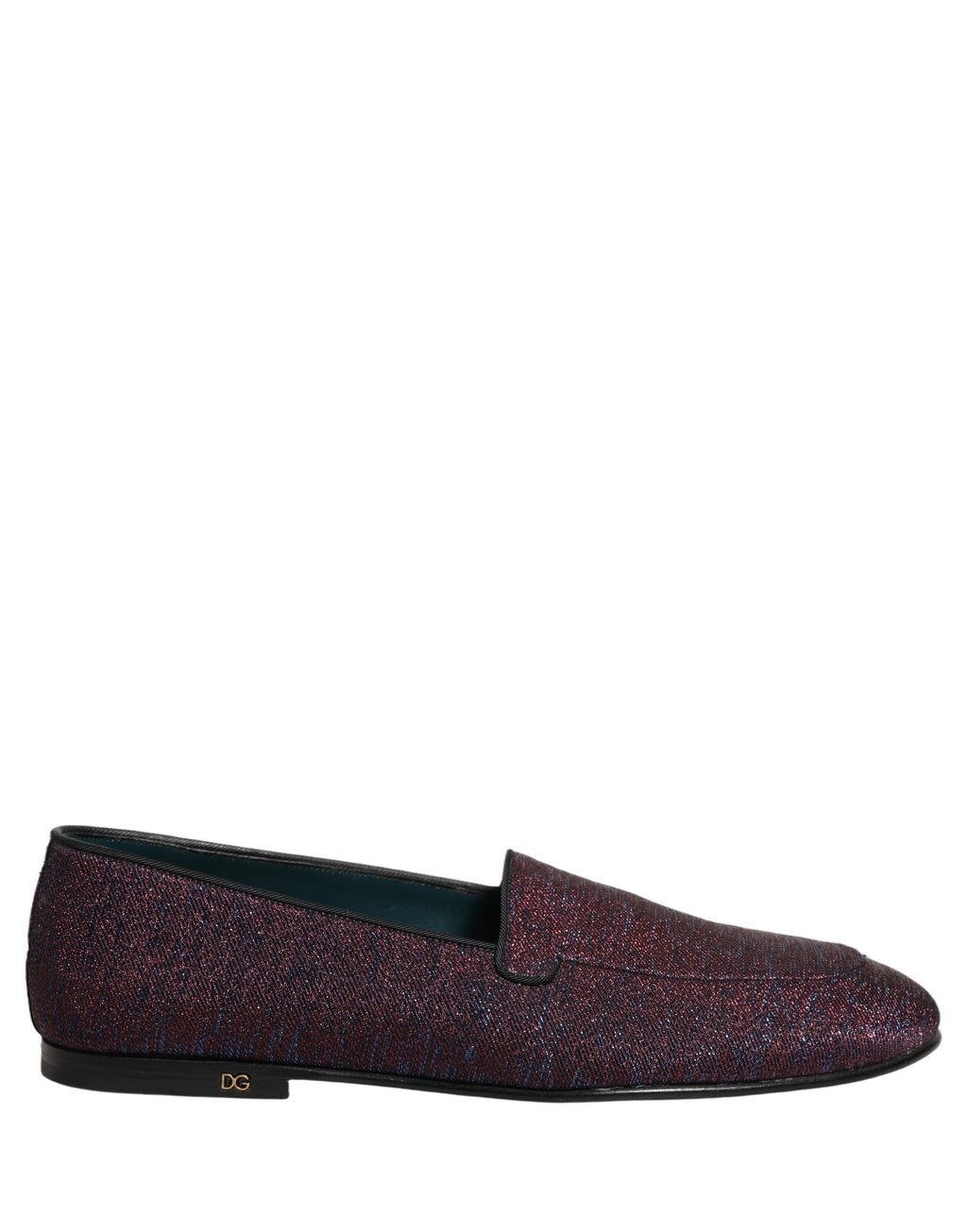 Chaussures loafers Dolce & Gabbana en glitter lurex bordeaux avec logo, élégantes et brillantes, pour un style sophistiqué.