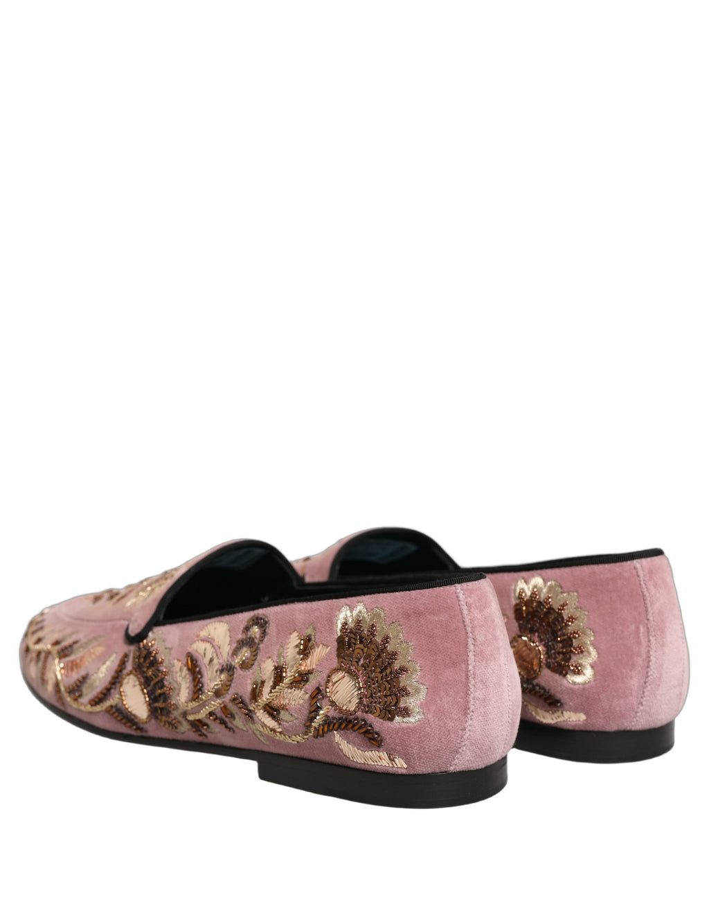 Chaussures loafers en velours rose avec broderie florale Dolce & Gabbana, élégantes et raffinées, pour femme.