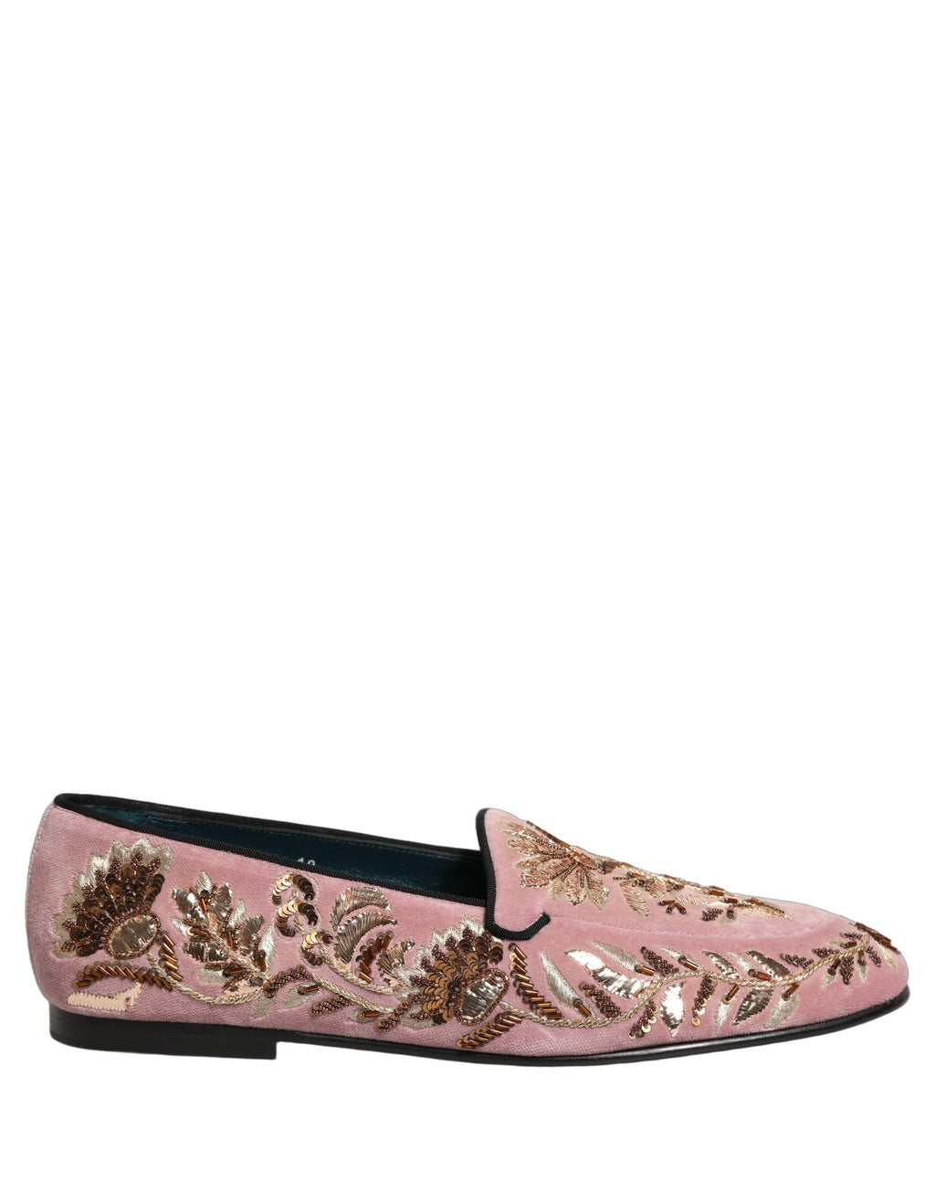 Mocassins en velours rose avec broderie florale de Dolce & Gabbana, chaussures élégantes pour femme.