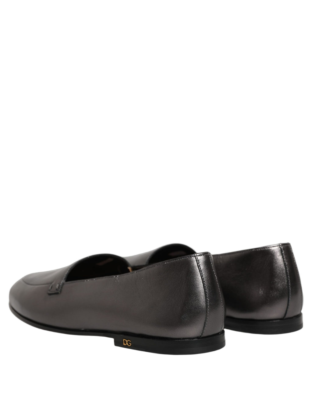 Chaussures mocassins Dolce & Gabbana en cuir argenté avec logo DG, slip-on élégants pour homme.