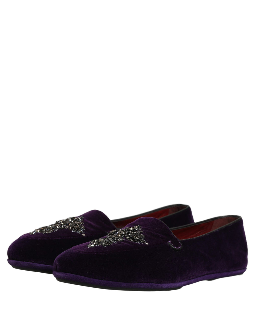 Chaussures Mocassins Dolce & Gabbana Violet en daim ornés de détails brillants, élégantes et sophistiquées pour femmes.