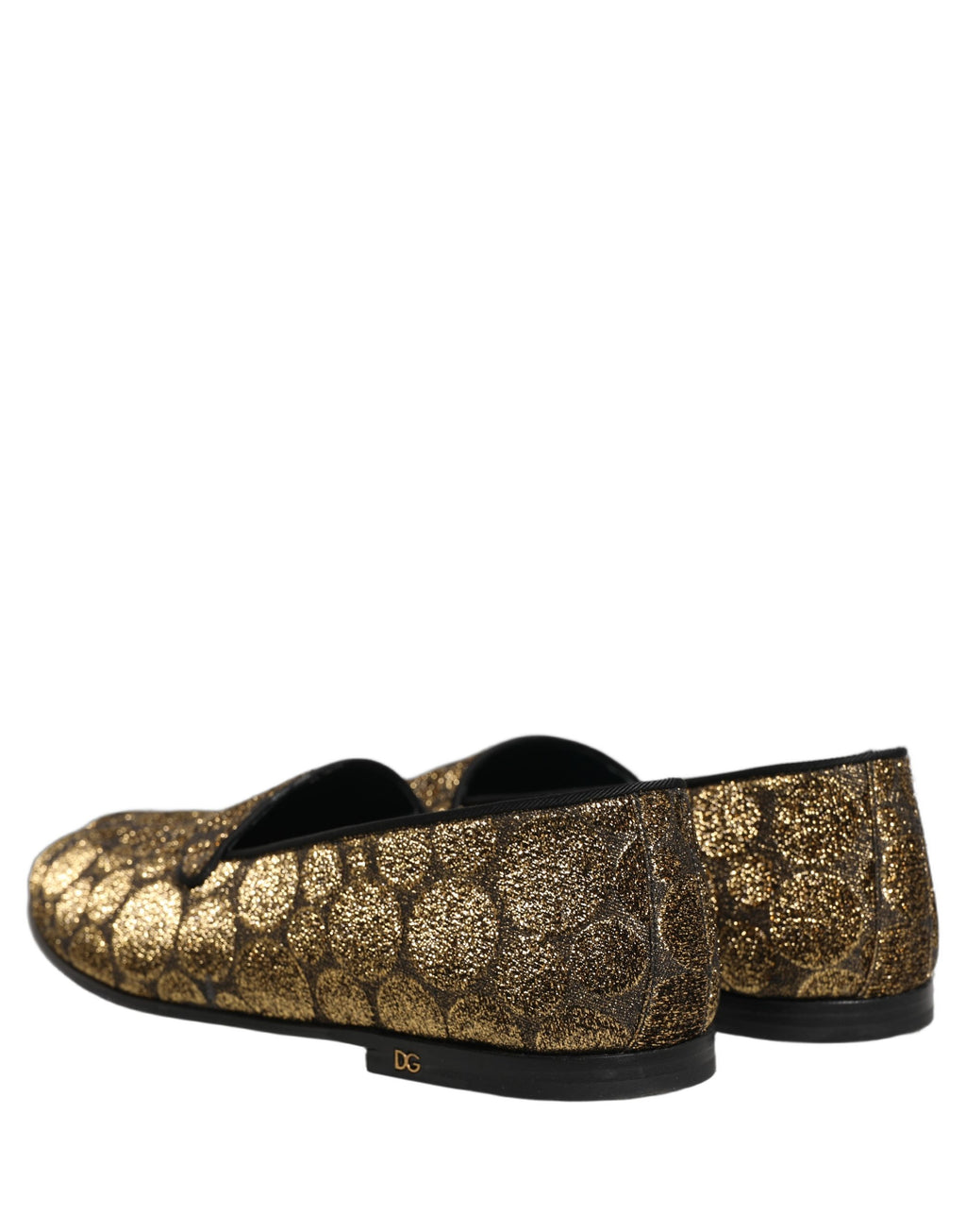 Chaussures mocassins Dolce & Gabbana pour homme en lurex doré à paillettes, style slip-on élégant et brillant.