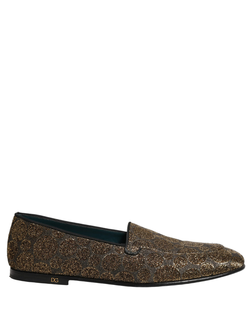Chaussures mocassins Dolce & Gabbana pour homme en lurex doré et paillettes, modèle slip-on élégant et brillant.