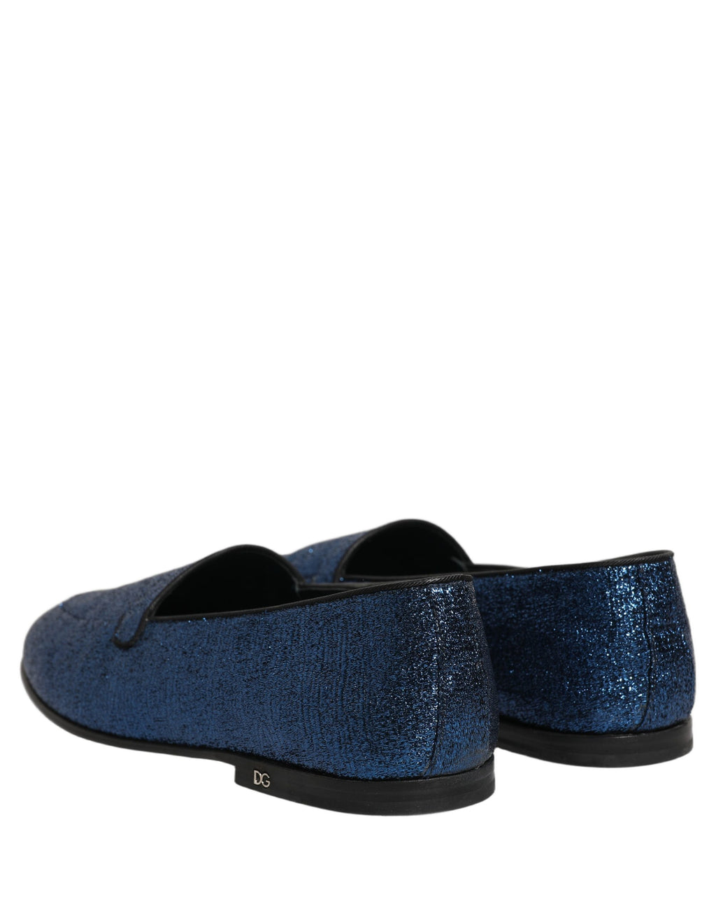 Chaussures Dolce & Gabbana en daim bleu avec logo DG, ornées de paillettes et de lurex, style élégant et tendance.
