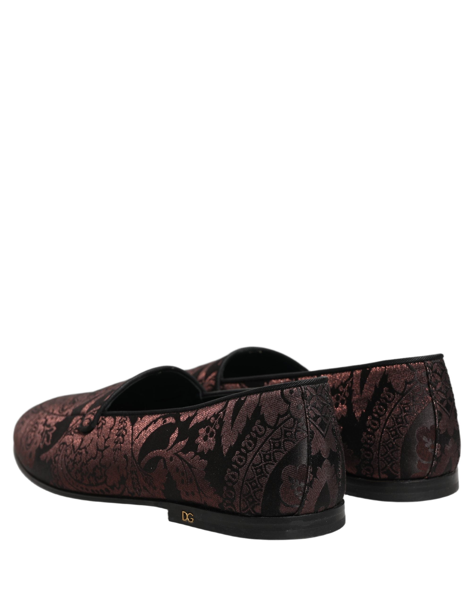 Chaussures mocassins Dolce & Gabbana en jacquard bordeaux et cuir, slips-on élégants pour homme.