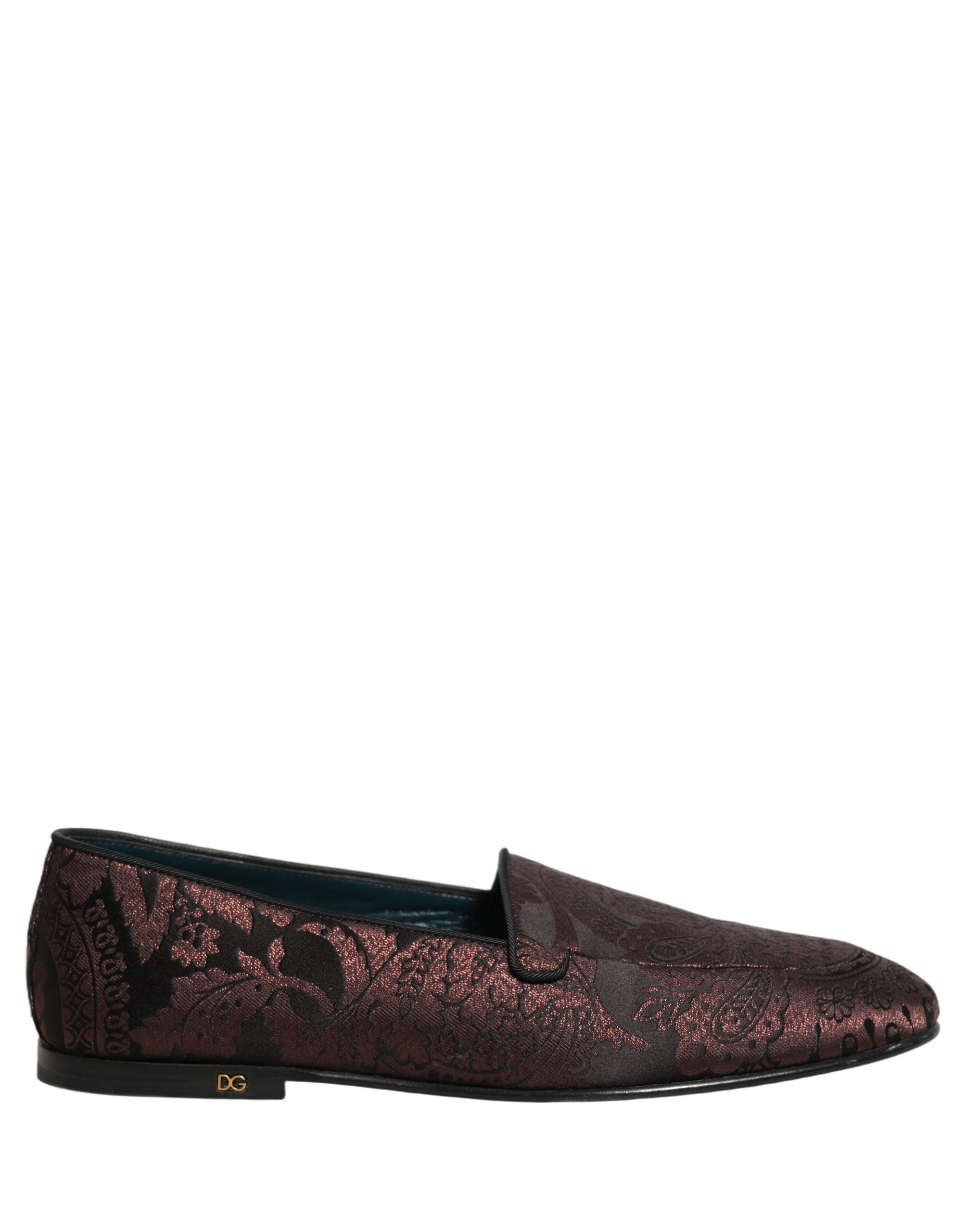 Chaussures mocassins Dolce & Gabbana en jacquard marron avec détails en cuir, slip-on élégants et confortables.