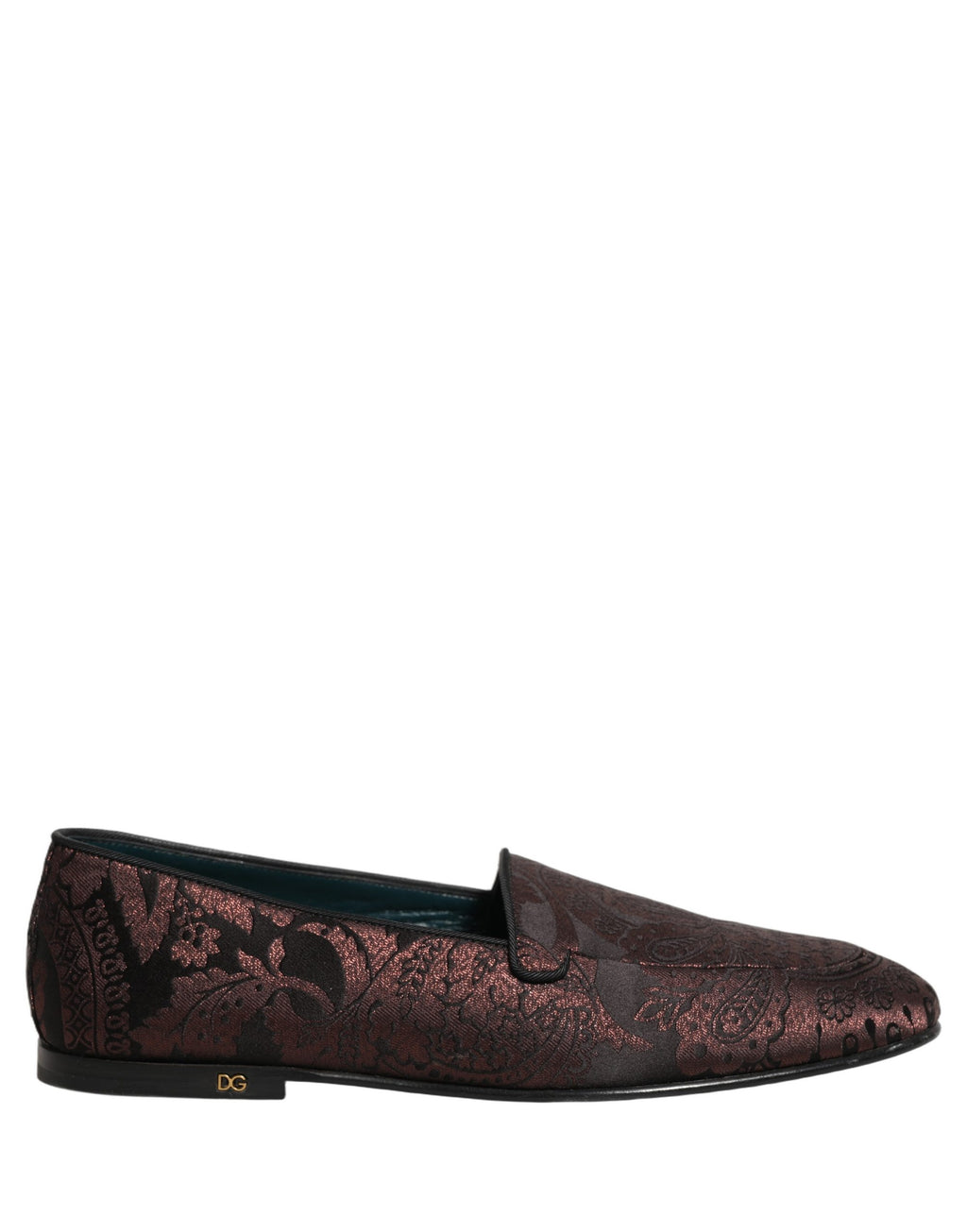 Chaussures mocassins Dolce & Gabbana en jacquard marron avec détails en cuir, sans lacets, vue de face.