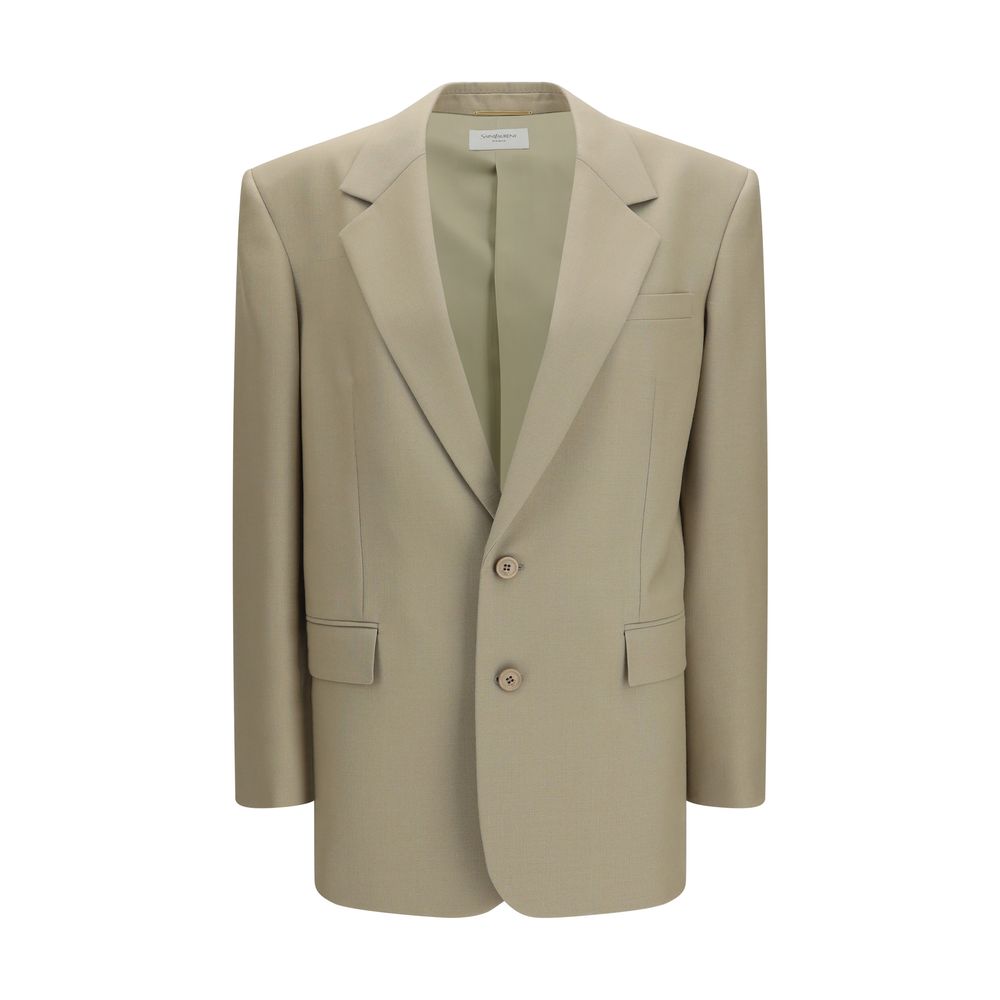Blazer beige en laine Saint Laurent Aries Oves, style élégant avec coupe classique et détails sophistiqués.