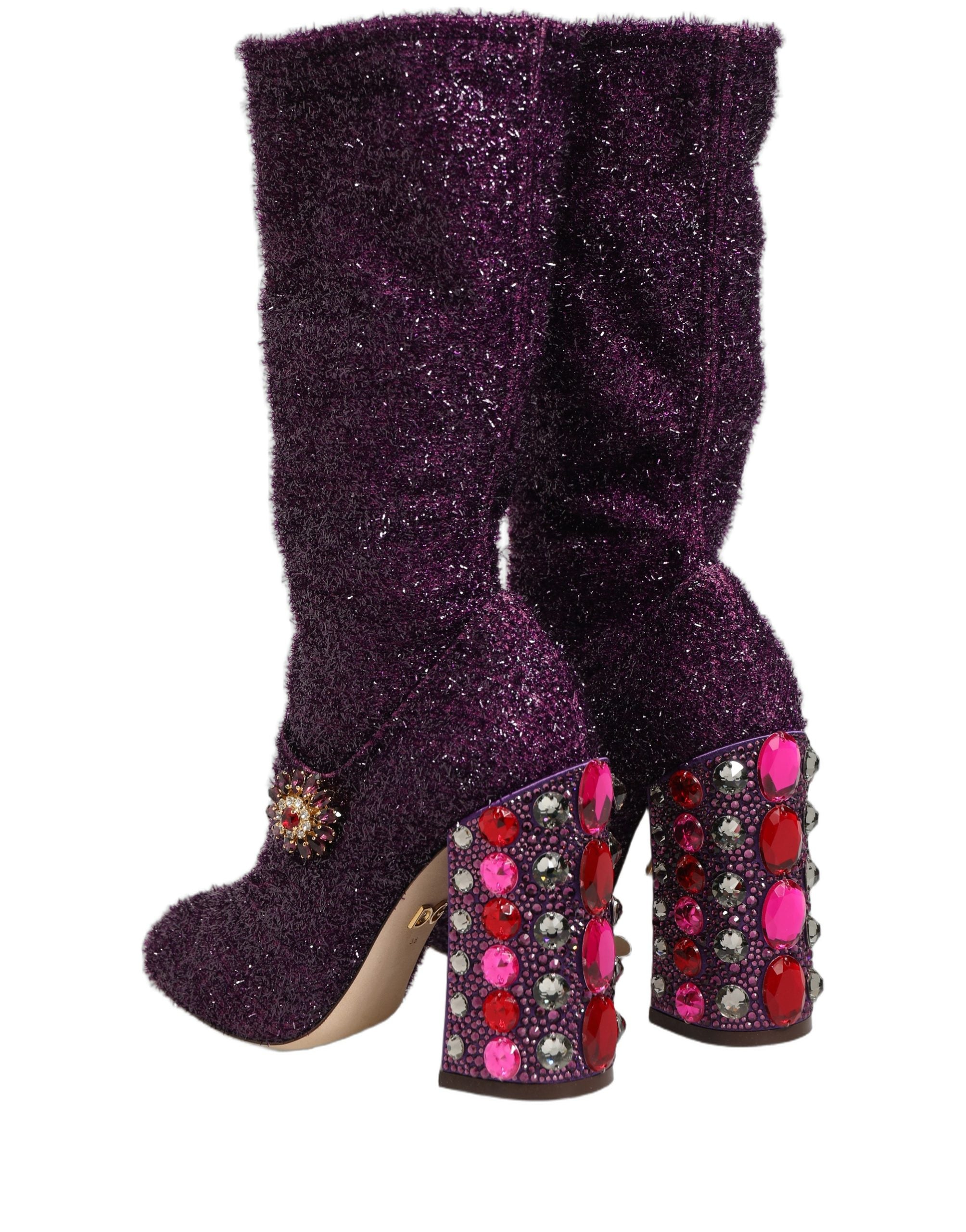 Chaussures à talons Dolce & Gabbana en lurex violet avec cristaux, style fantasy et design élégant.