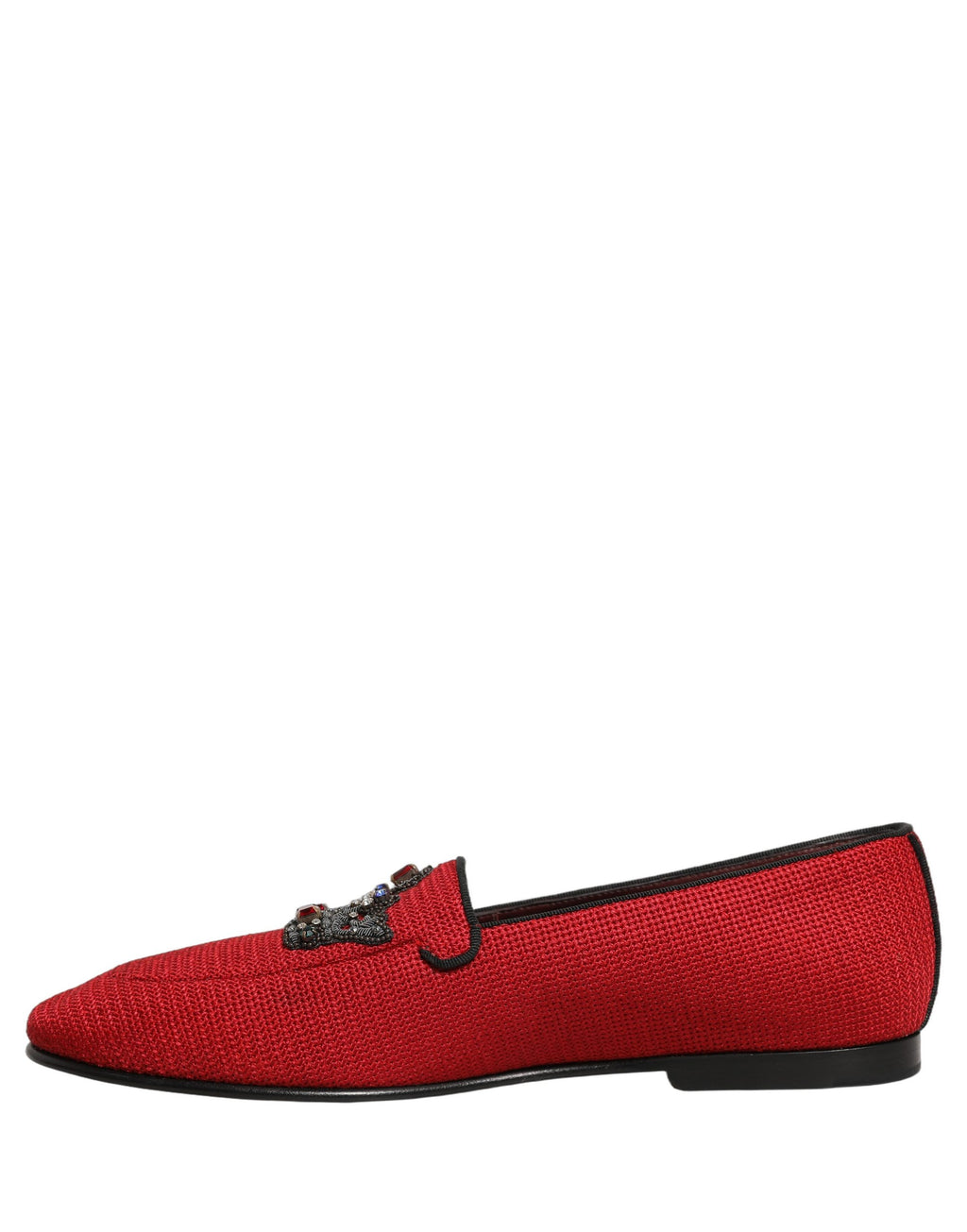 Chaussures loafers Dolce & Gabbana rouges avec couronne ornée et détails élégants, en cuir, pour un style sophistiqué.
