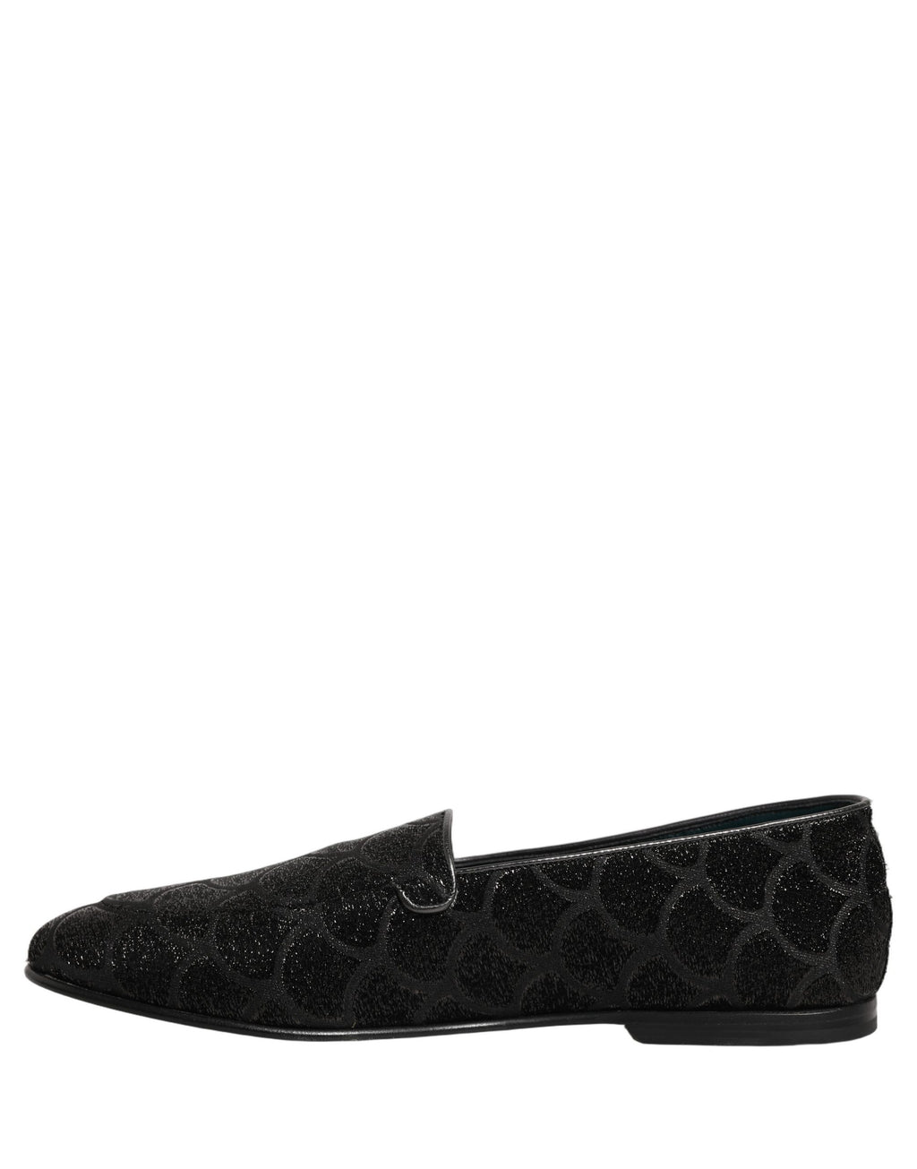 Chaussures mocassins pour homme Dolce & Gabbana en brocart noir brillant, élégantes et sophistiquées.