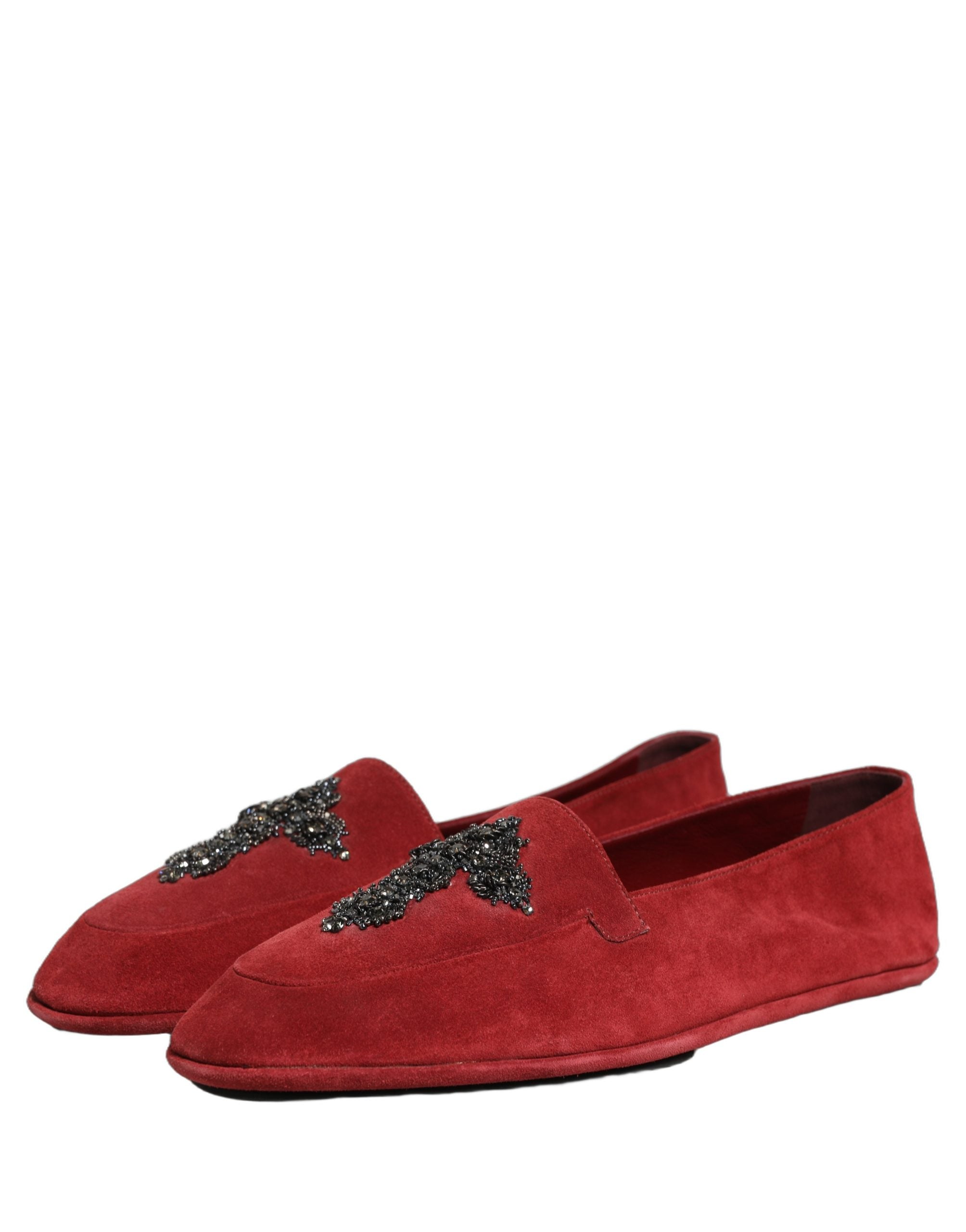 Chaussures mocassins Dolce & Gabbana en daim rouge, style slip-on croisé pour femme.