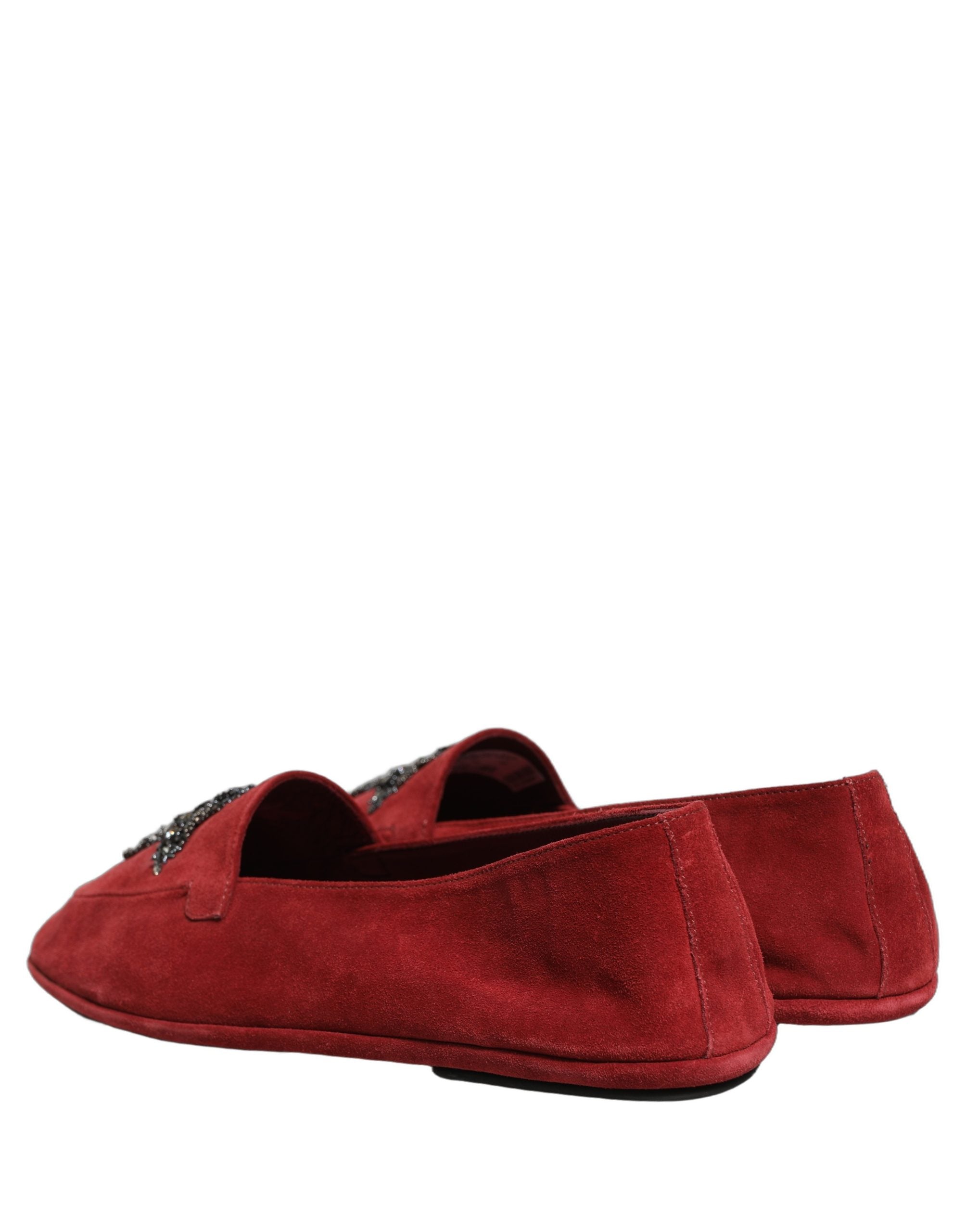 Chaussures mocassins Dolce & Gabbana en daim rouge, slip-on à enfiler pour robe élégante, avec semelle en caoutchouc.