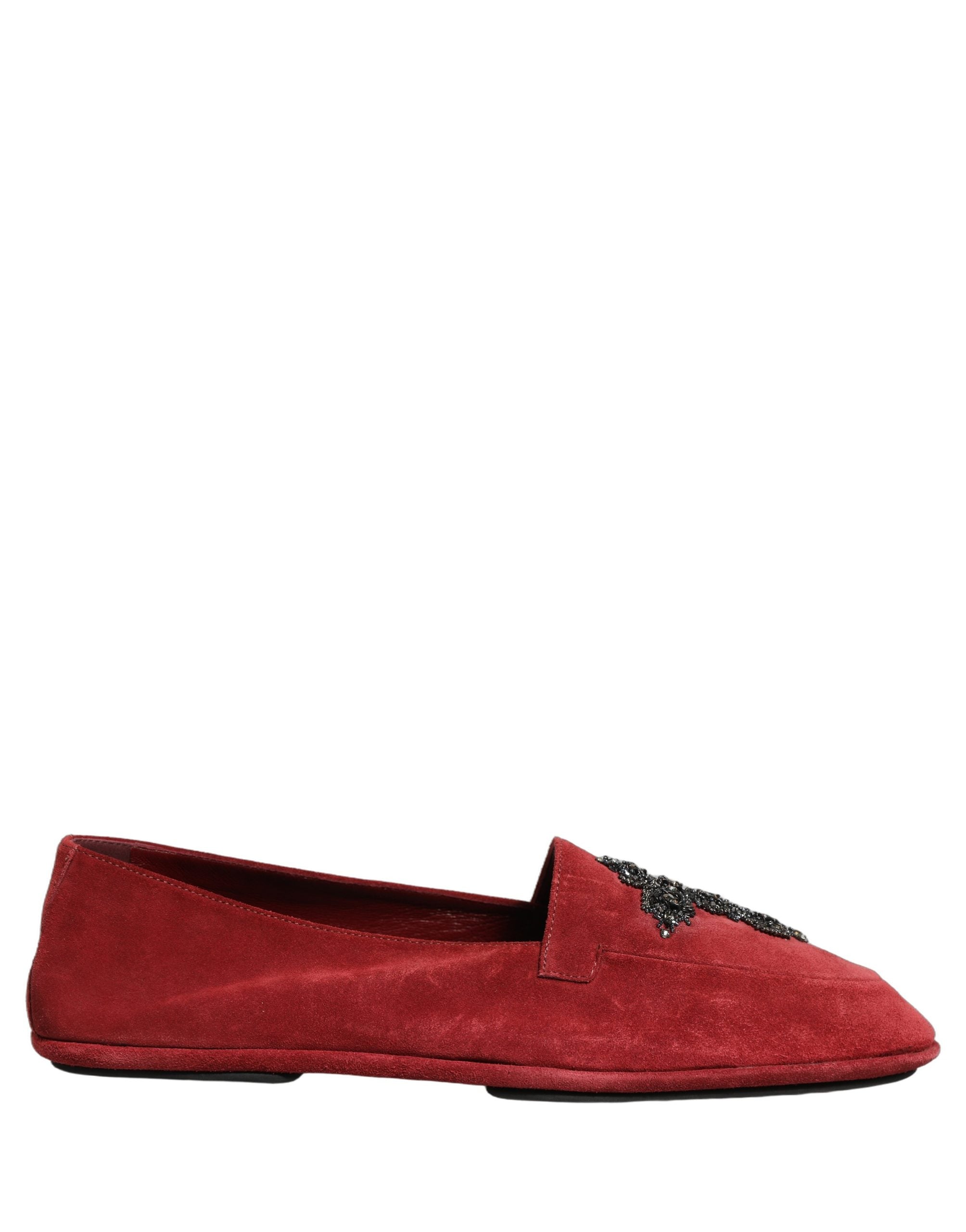 Chaussures mocassins Dolce & Gabbana en daim rouge, style slip-on pour robe, élégantes et confortables.