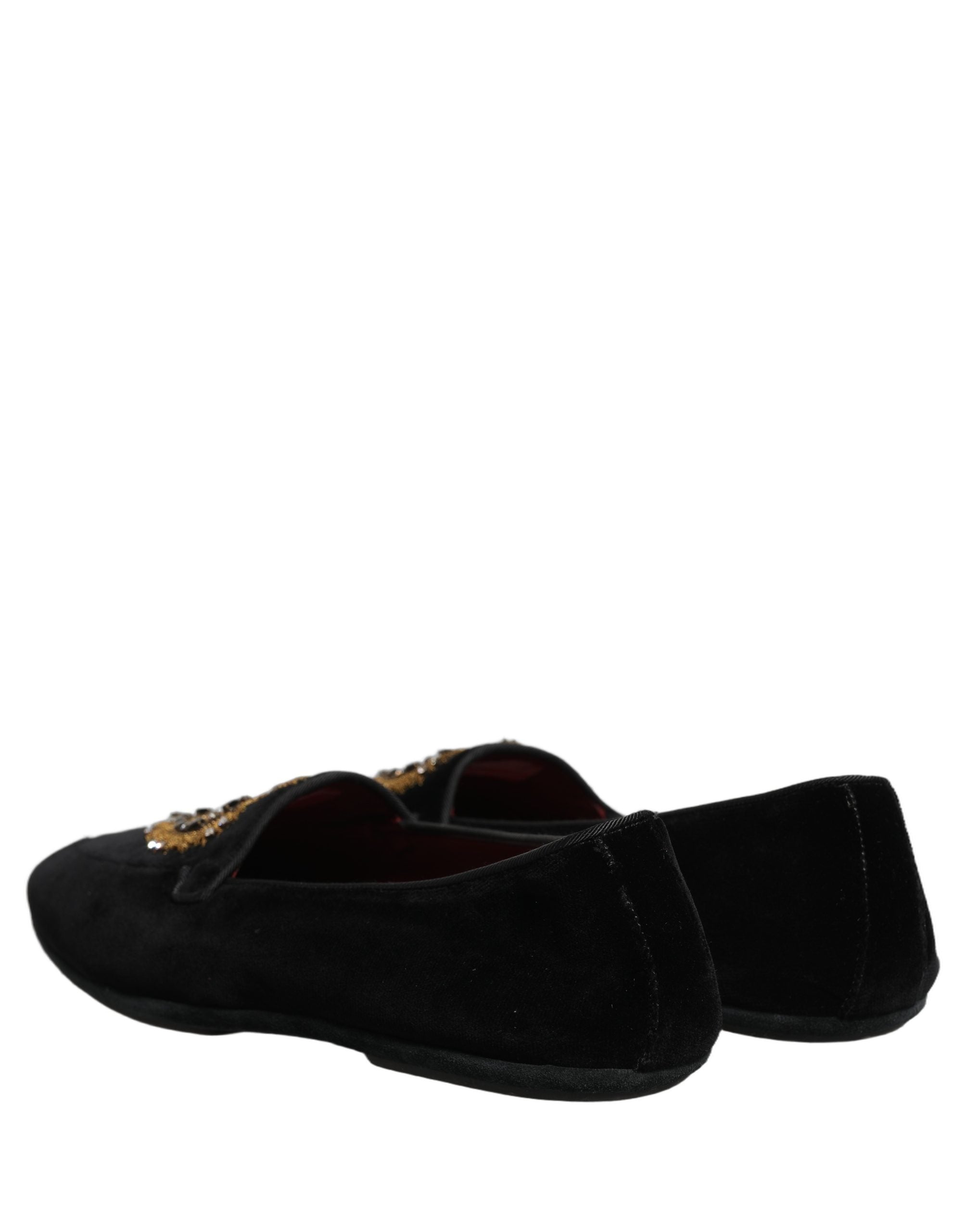 Chaussures Loafers en velours noir Dolce & Gabbana Sacred Heart, élégantes et sophistiquées pour femme.